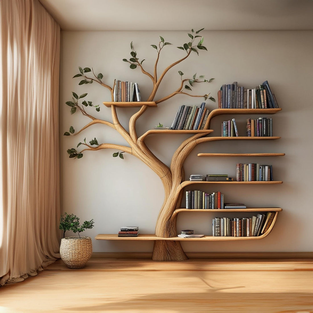 Handmade Tree Branch Bookshelf: Floating Book Holder, Living Room Decor