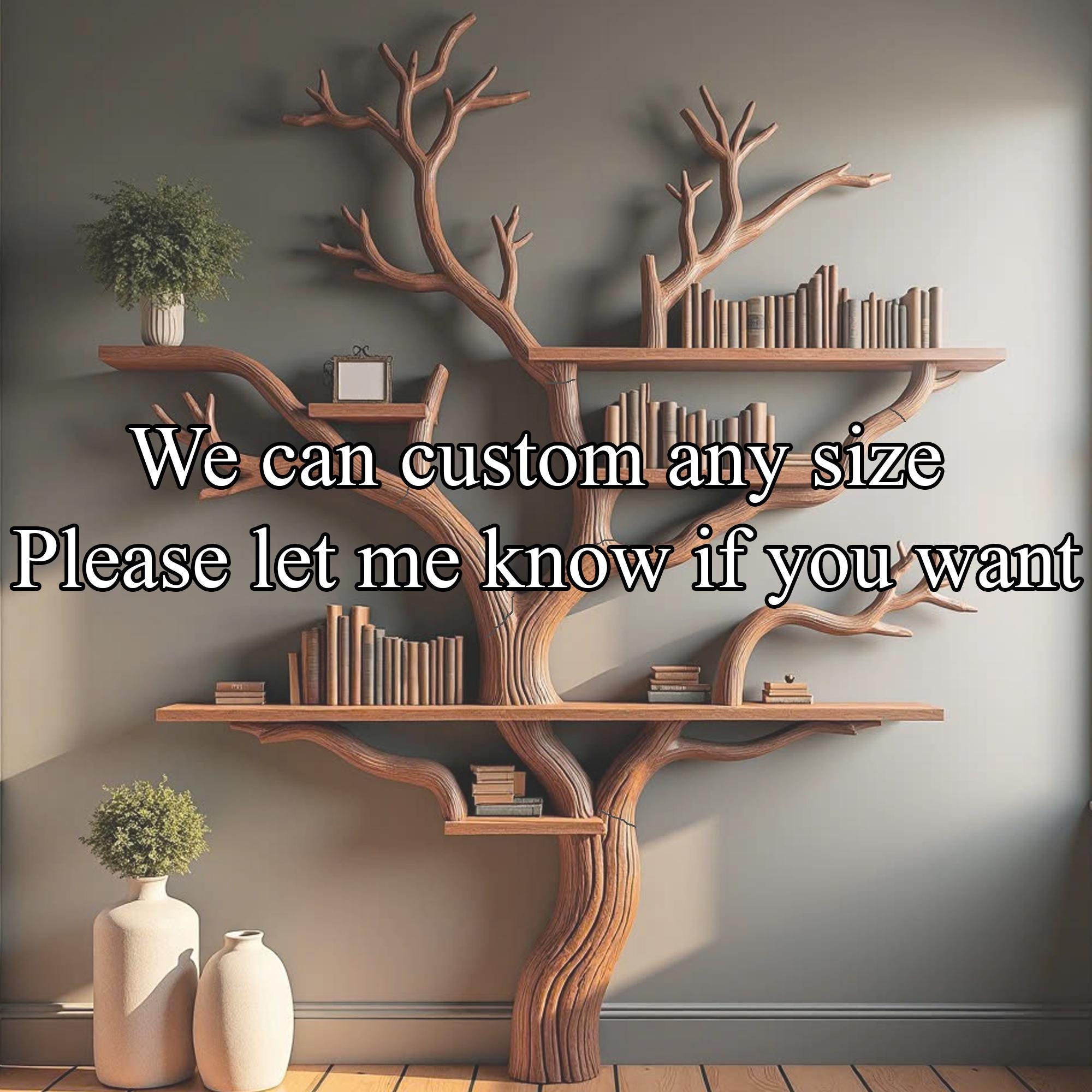 Tree branch bookshelf tree bookcase solid wood rustic bookshelf tree wall art handmade furniture decor living home personalized gift