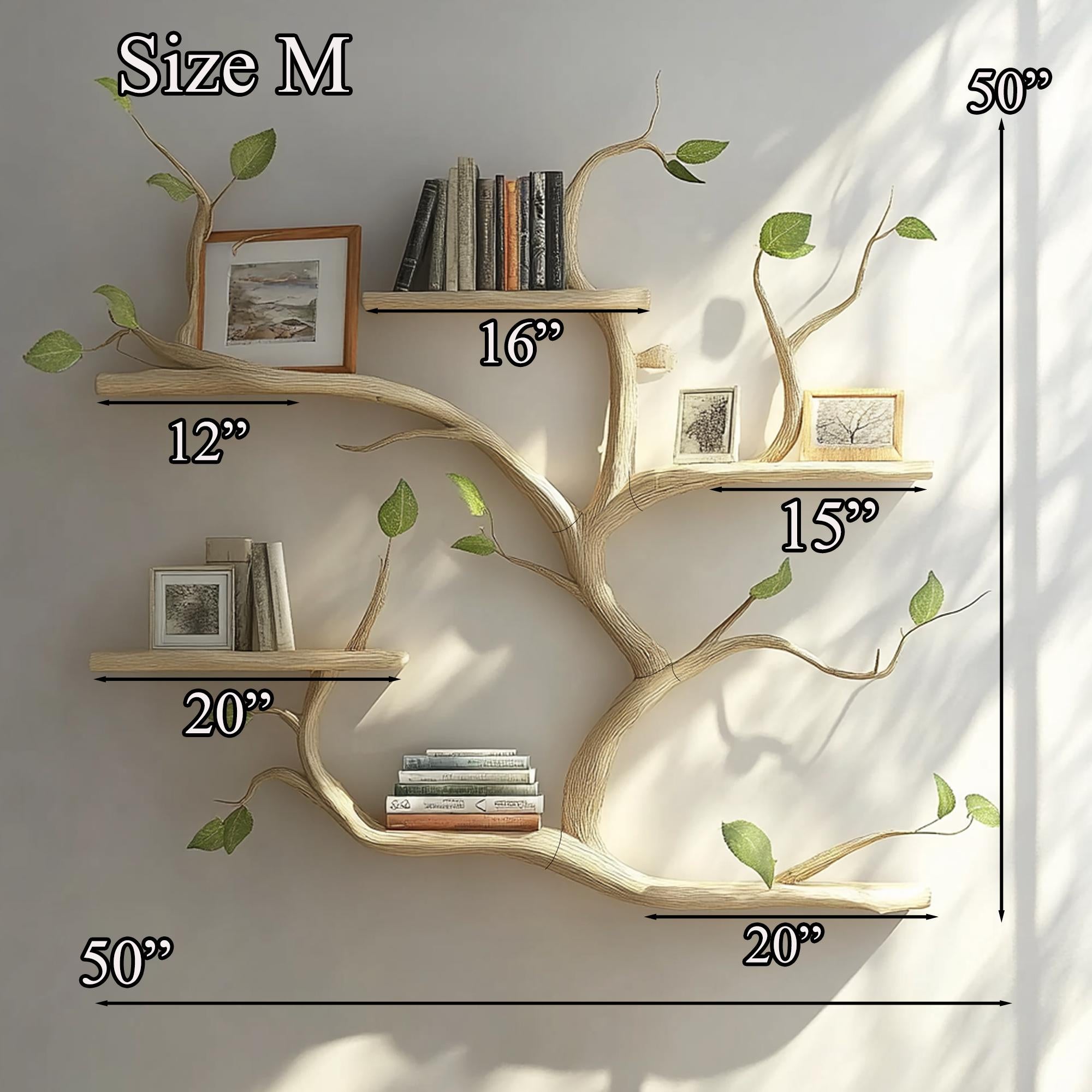 Handmade Tree Branch Bookshelf - Solid Wood Floating Wall Shelves