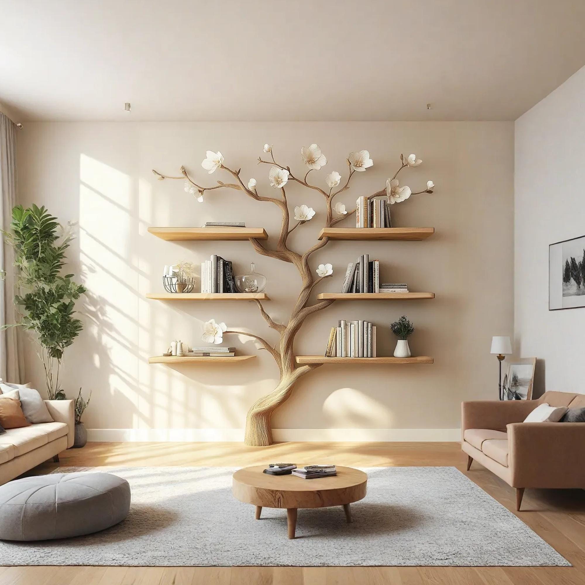 Handcrafted Wooden Tree Bookshelf – Rustic Branch Design, Home Decor