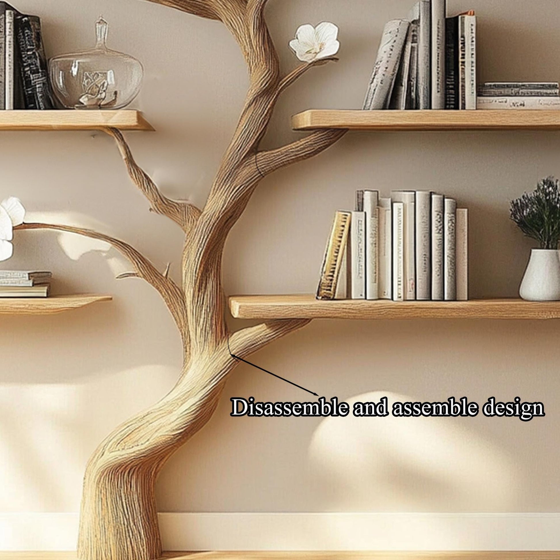 Handcrafted Wooden Tree Bookshelf – Rustic Branch Design, Home Decor