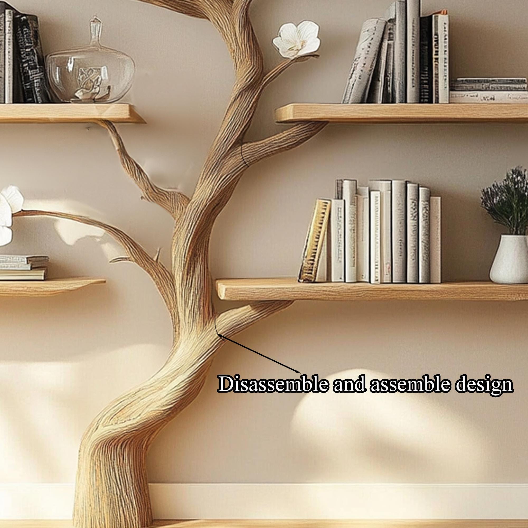 Handcrafted Wooden Tree Bookshelf – Rustic Branch Design, Home Decor