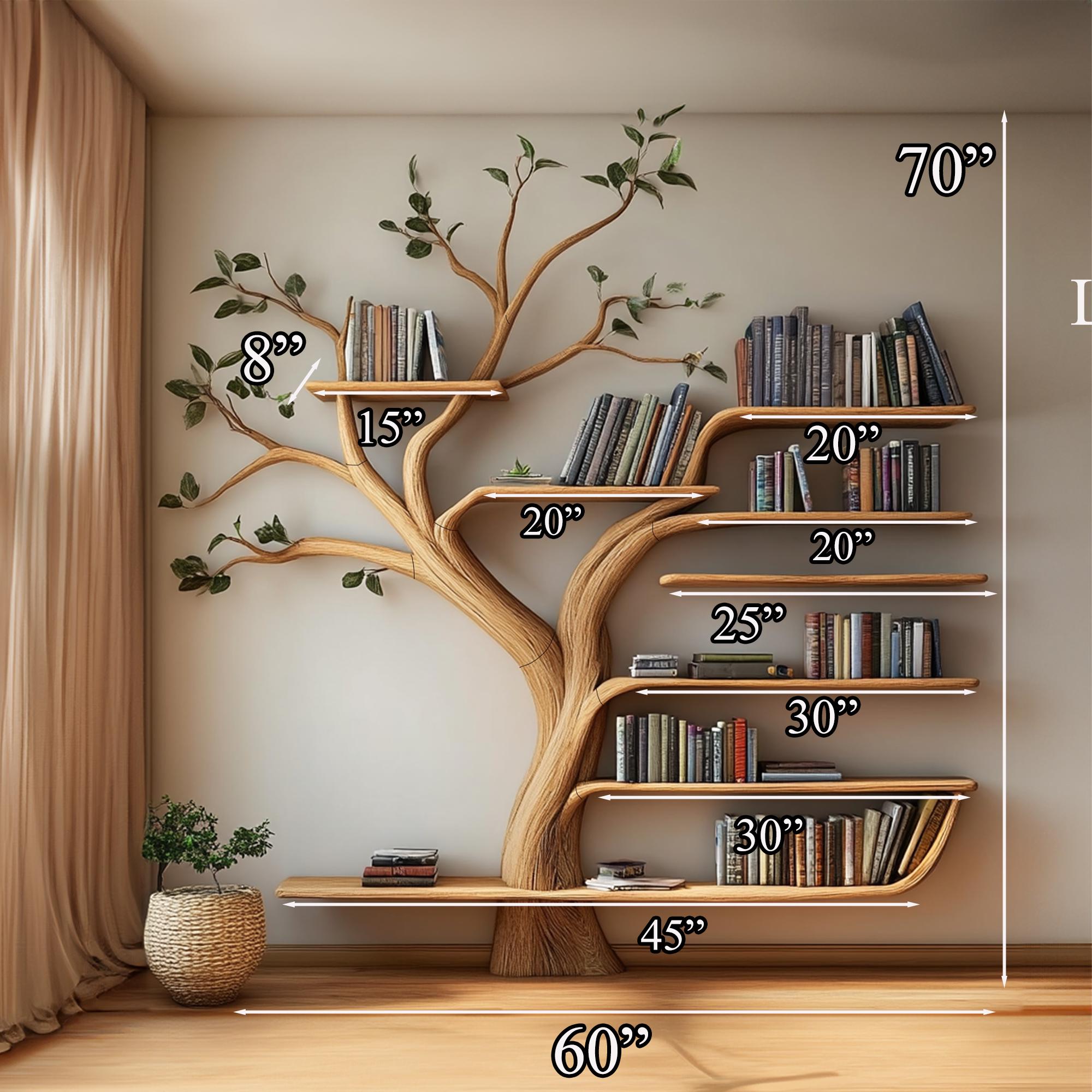 Handmade Tree Branch Bookshelf: Floating Book Holder, Living Room Decor