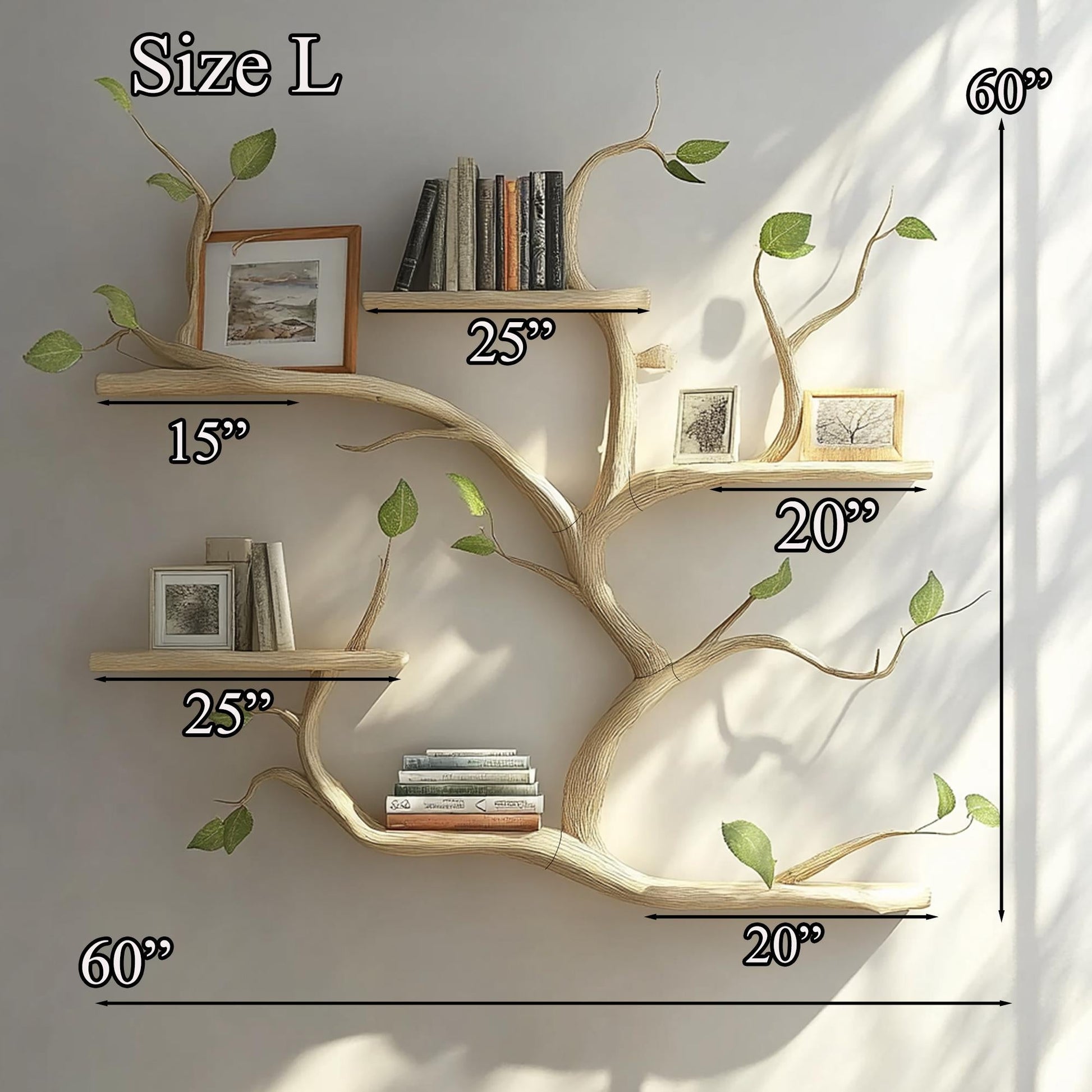 Handmade Tree Branch Bookshelf - Solid Wood Floating Wall Shelves