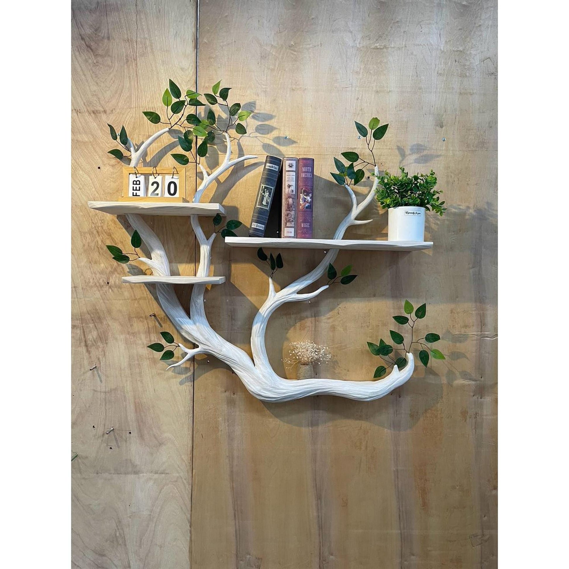 Handmade Tree Branch Bookshelf - Solid Wood Floating Wall Shelves