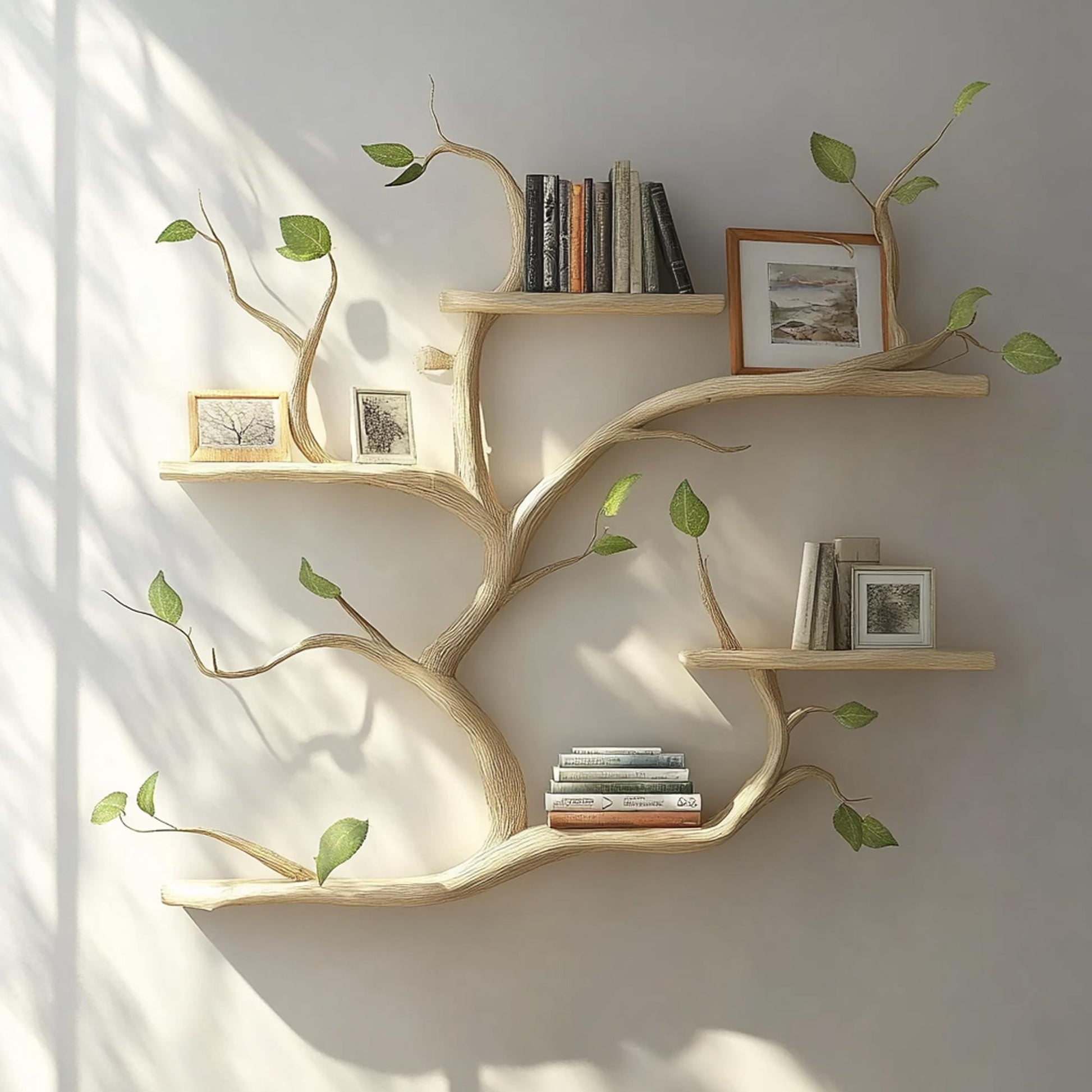 Handmade Tree Branch Bookshelf - Solid Wood Floating Wall Shelves