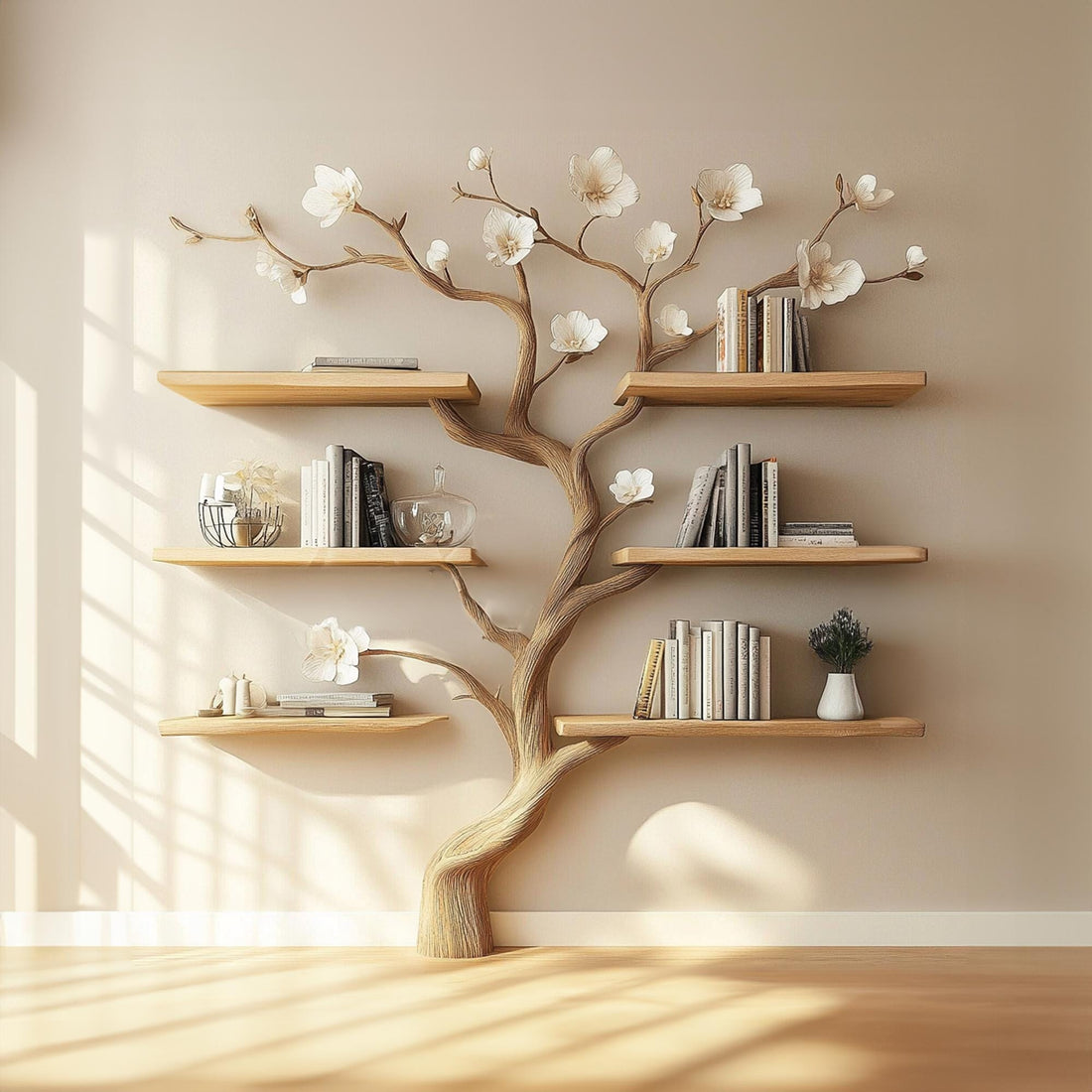 Handcrafted Wooden Tree Bookshelf – Rustic Branch Design, Home Decor