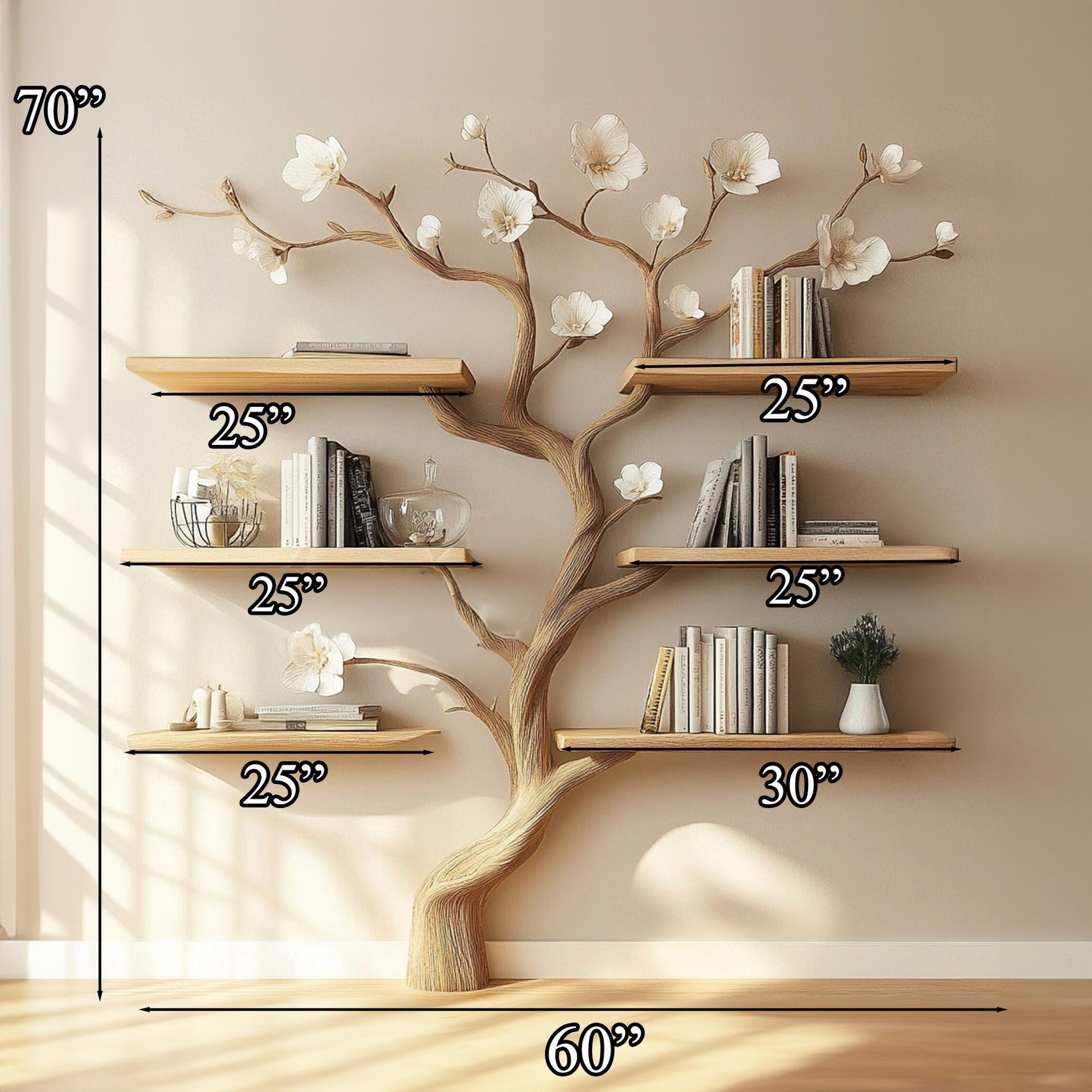 Handcrafted Wooden Tree Bookshelf – Rustic Branch Design, Home Decor