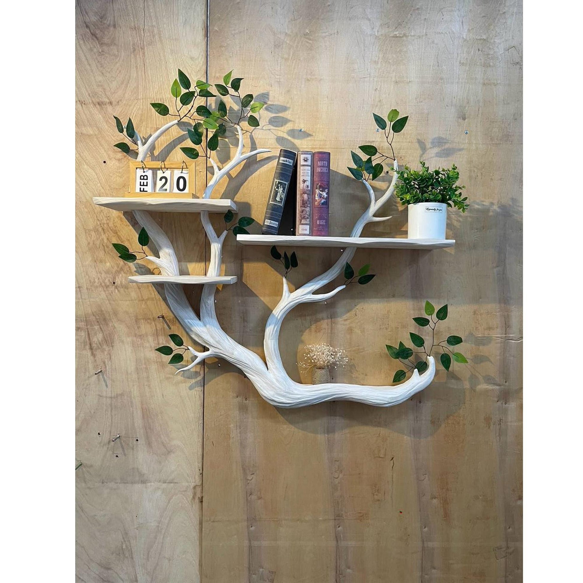 Handmade Tree Branch Bookshelf - Rustic Wood Floating Wall Shelf