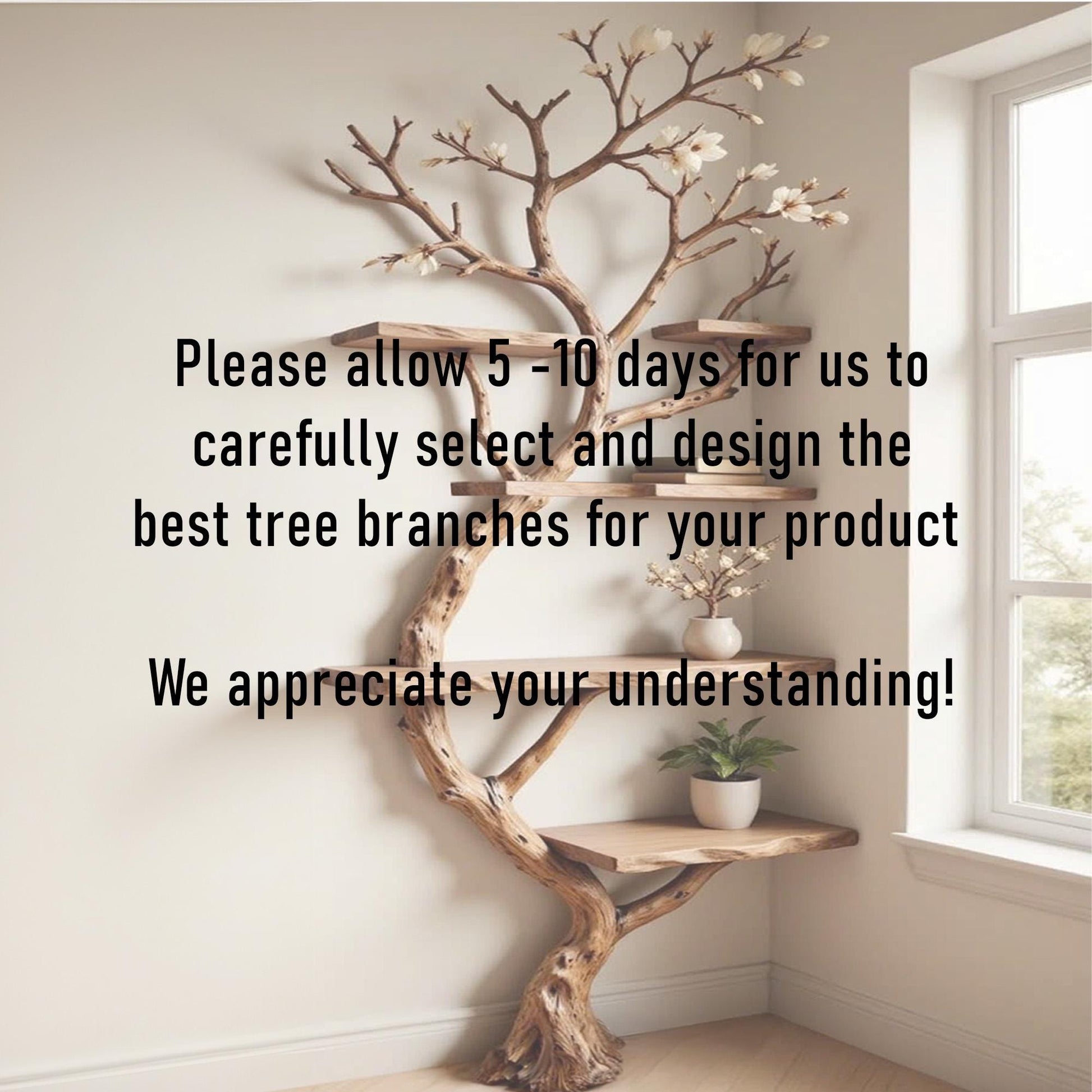 Tree branch bookshelf corner floating wood shelf on wall art driftwood branch book shelf unique decor