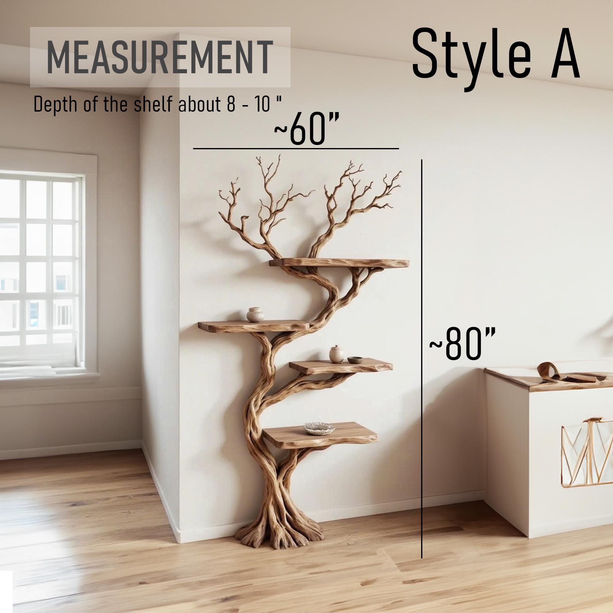 Tree branch bookshelf solid wood floating live edge wood shelves wall mount driftwood carving art rustic decor