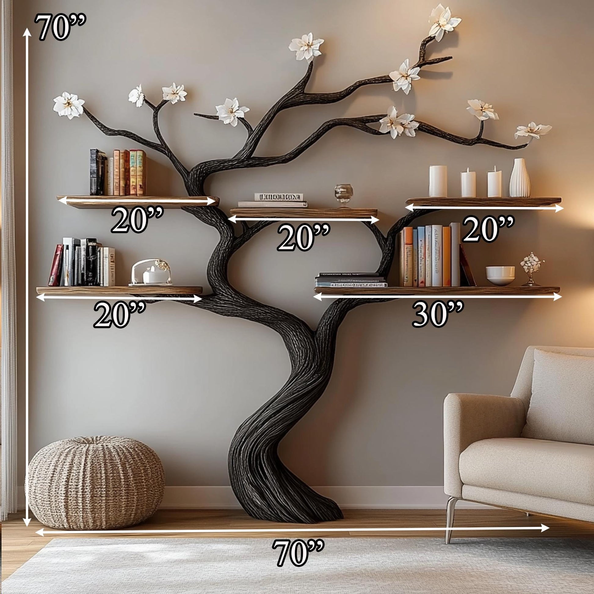 Handcrafted Tree Branch Bookshelf: Custom Wall-Mounted Floating Shelf