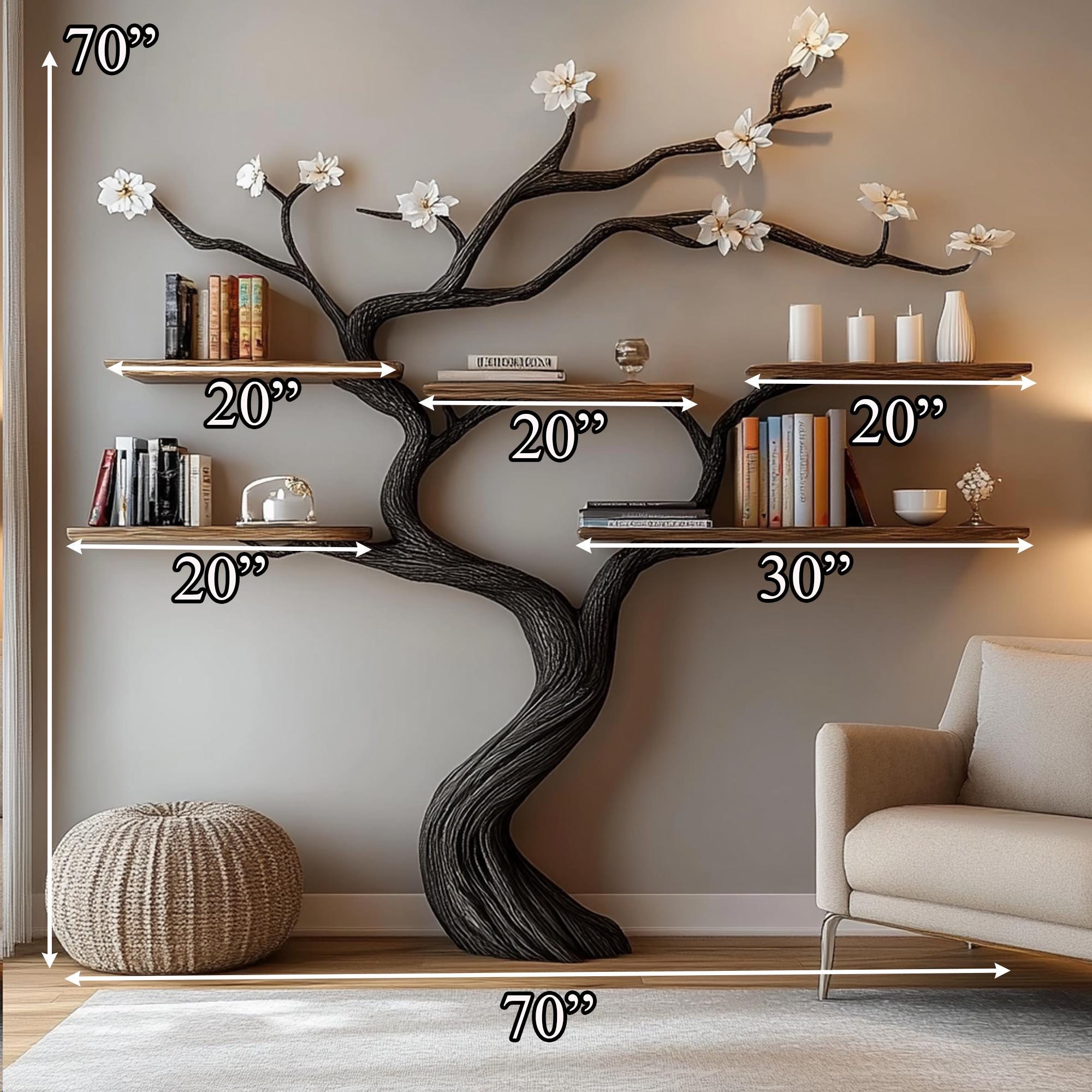 Handcrafted Tree Branch Bookshelf: Custom Wall-Mounted Floating Shelf
