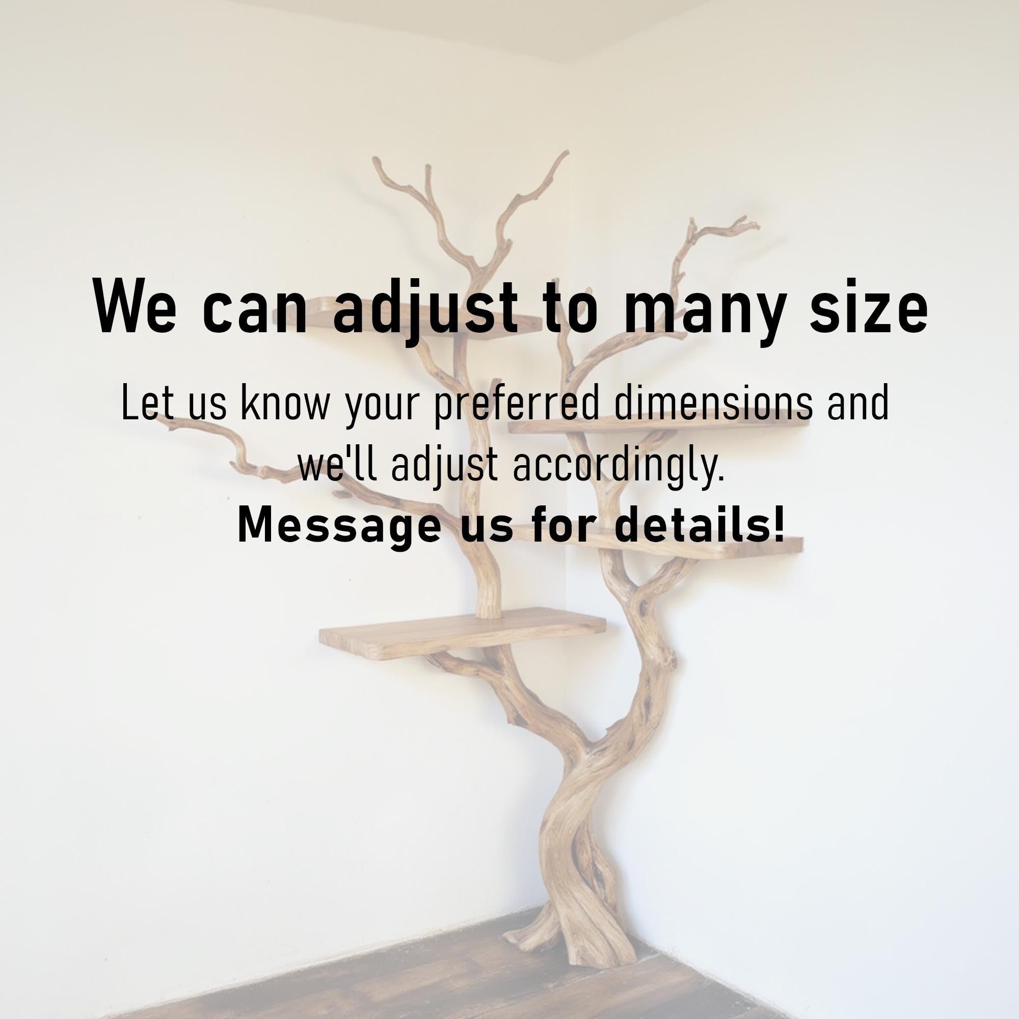 Corner tree floating bookshelf driftwood branch live edge corner tree shelf art wall mount rustic decor living room