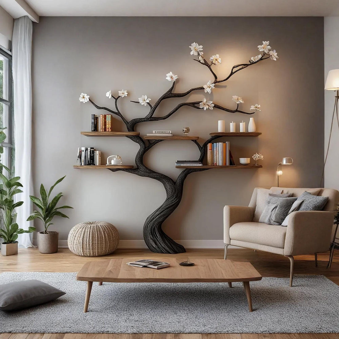Handcrafted Tree Branch Bookshelf: Custom Wall-Mounted Floating Shelf