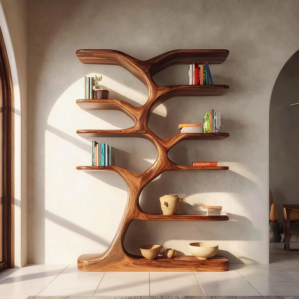 Rustic tree bookshelf solid wood handmade living room decoration tree branch floating corner shelf driftwood natural wooden