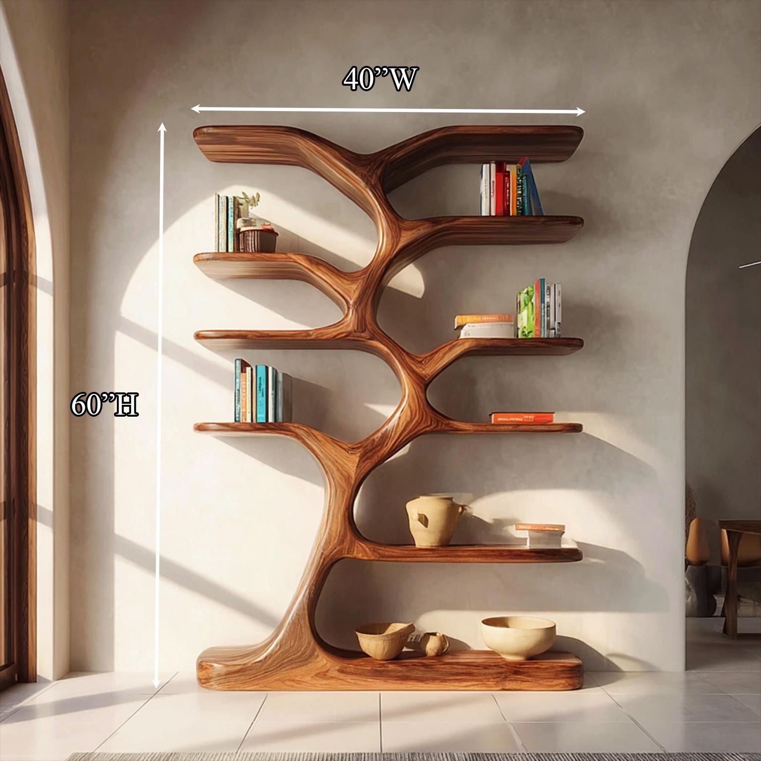 Rustic tree bookshelf solid wood handmade living room decoration tree branch floating corner shelf driftwood natural wooden