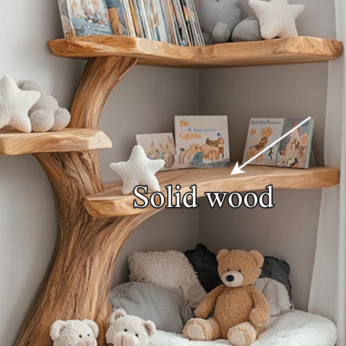 Natural Wood Tree Bookshelf: Handmade Wall Shelf, Home Decor