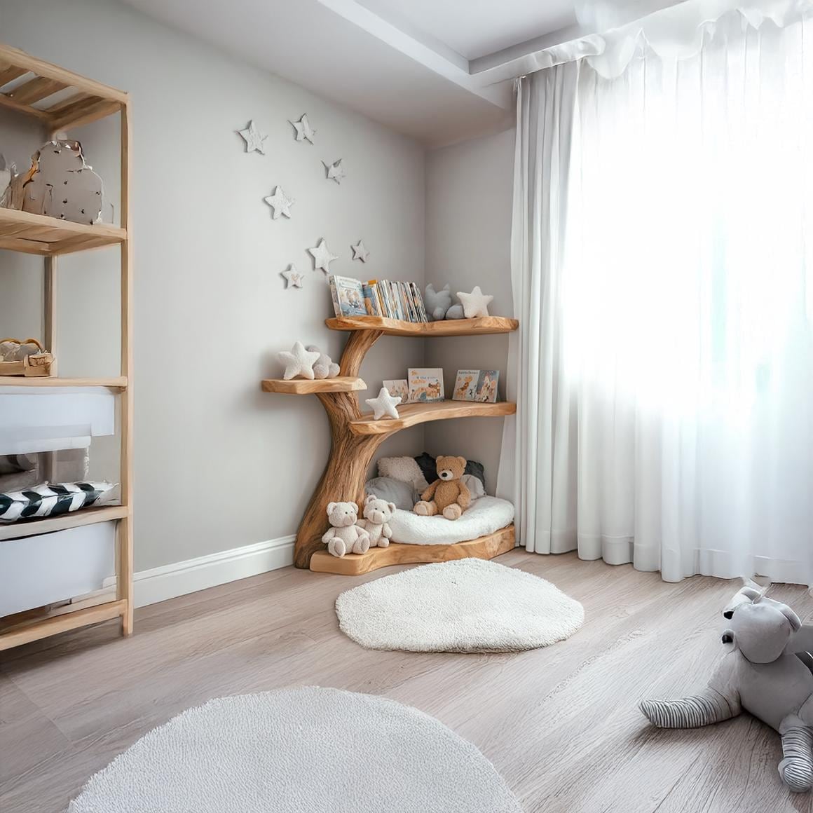 Natural Wood Tree Bookshelf: Handmade Wall Shelf, Home Decor