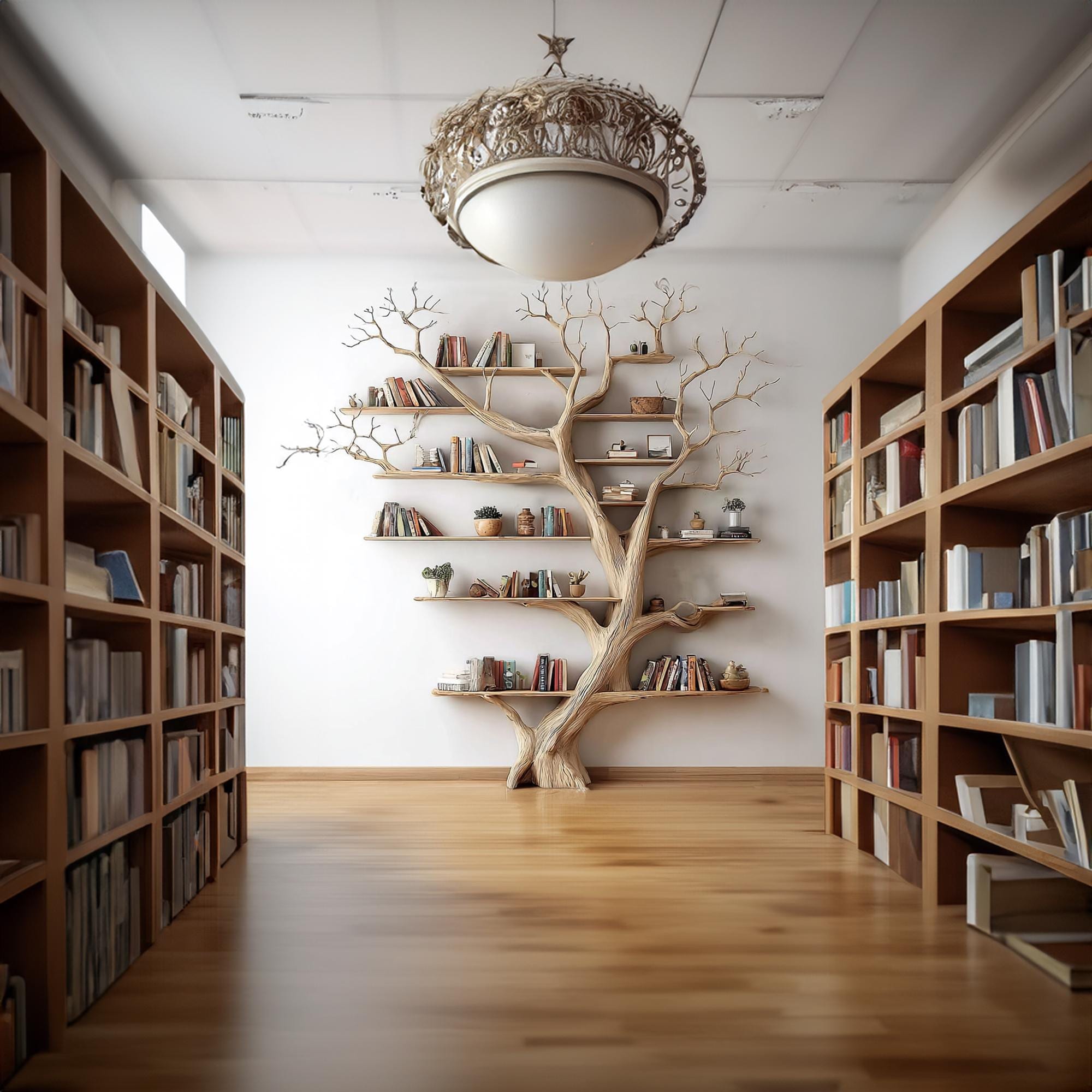 Solid Wood Tree Bookshelf: Rustic Handmade Office Decor