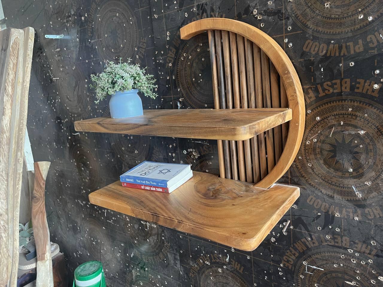 Handmade Solid Wood Floating Shelf Set - Rustic Live Edge Bookshelf