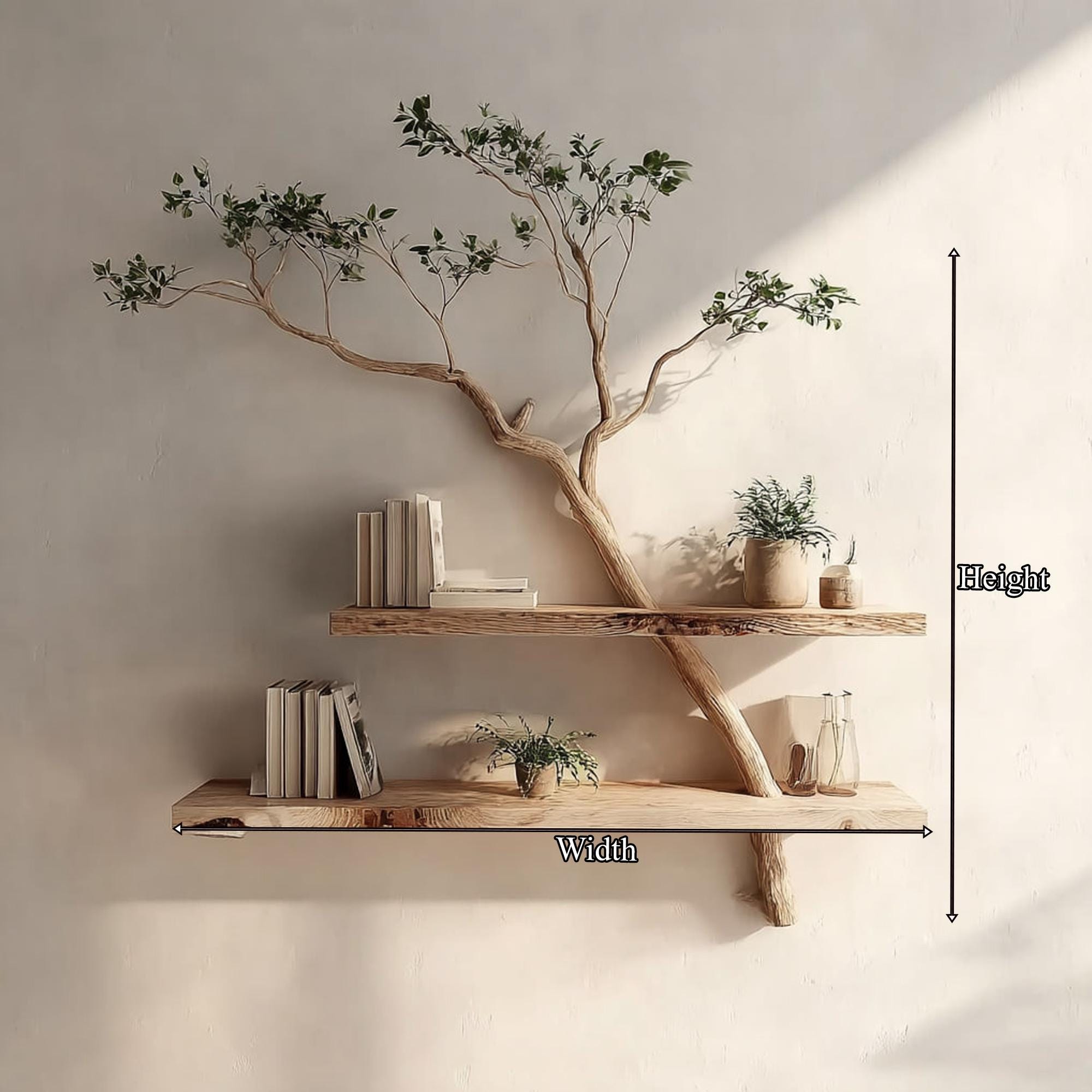 Rustic Driftwood Branch Bookshelf - Live Edge Wood Wall Shelf