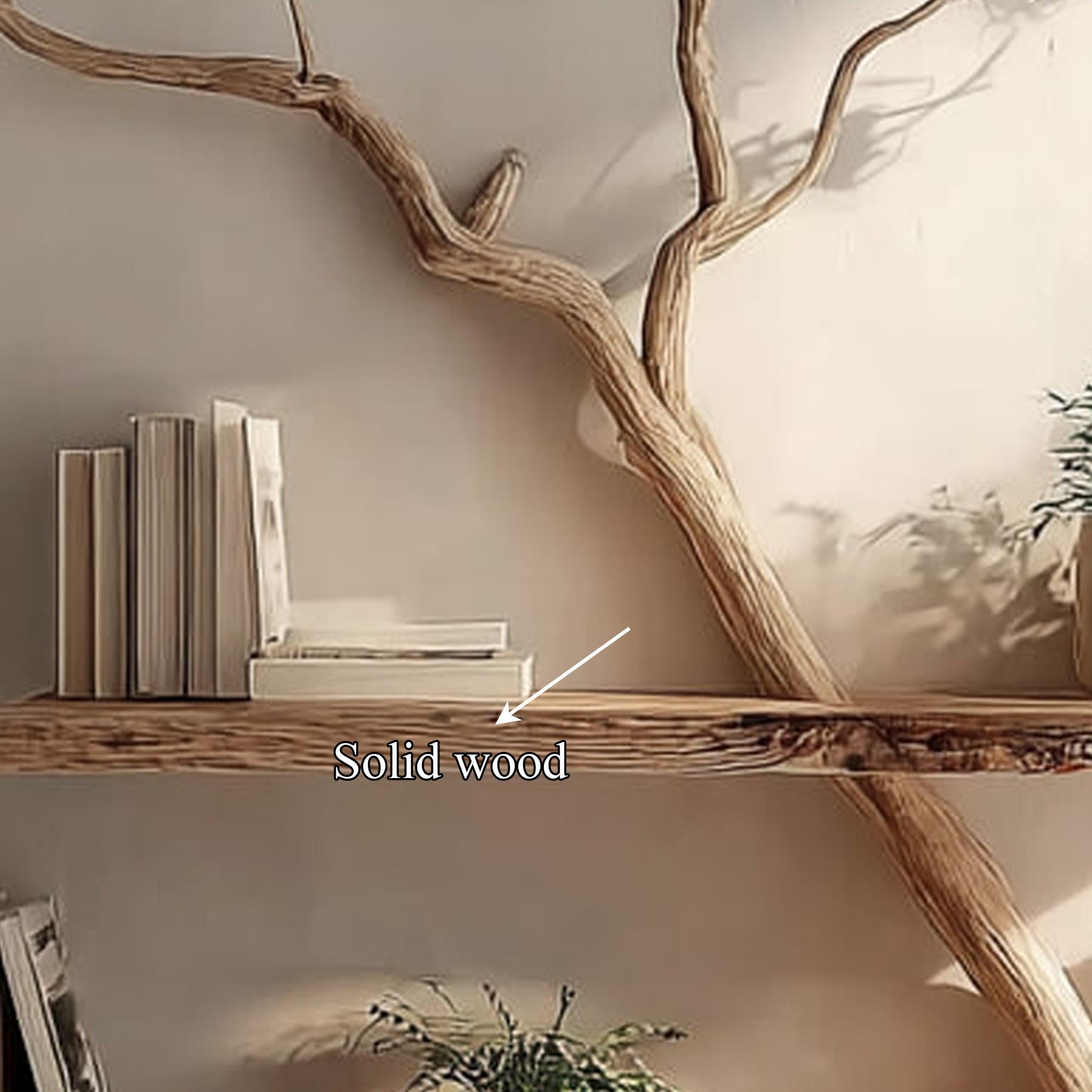 Rustic Driftwood Branch Bookshelf - Live Edge Wood Wall Shelf