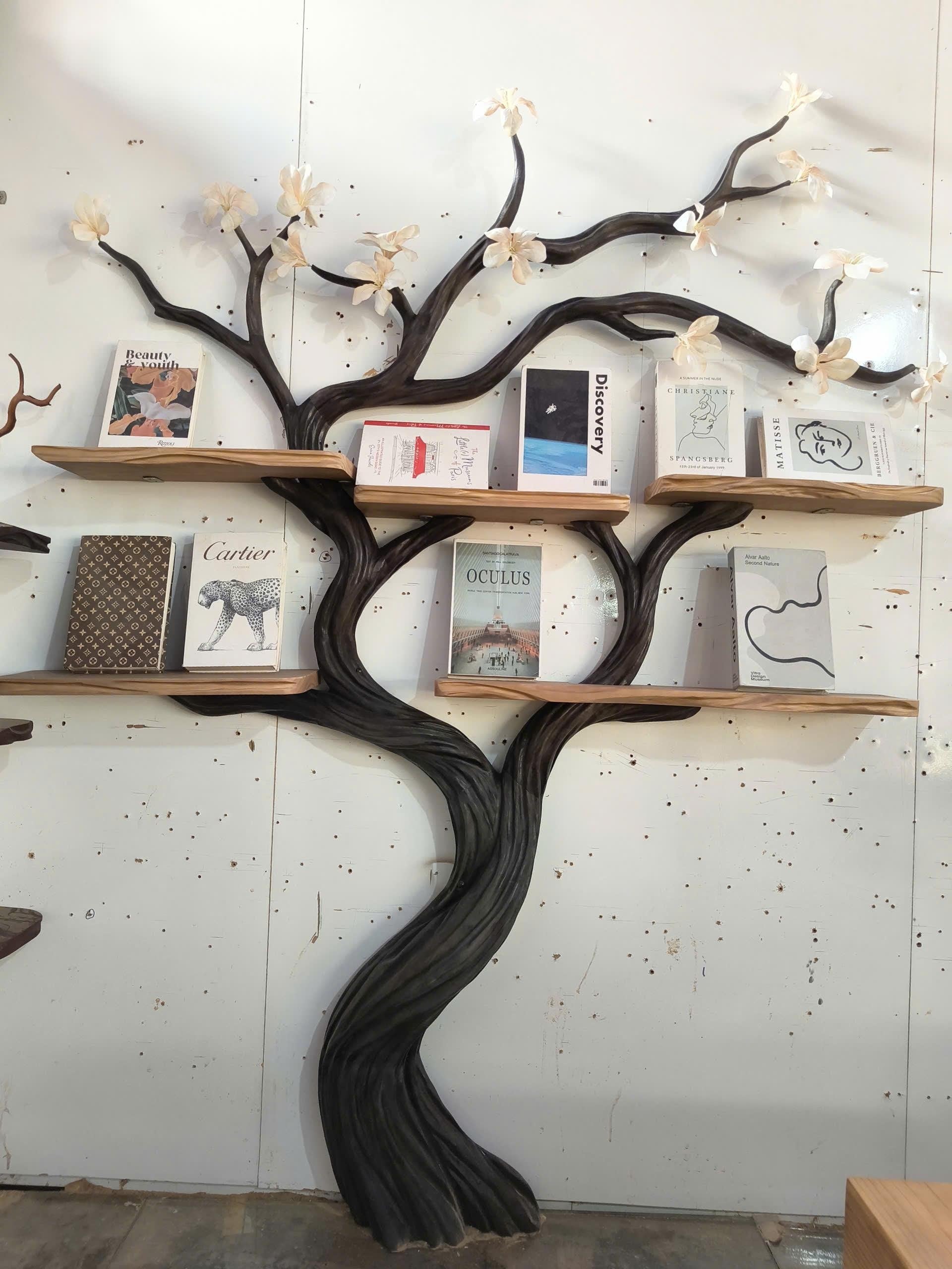 Handcrafted Tree Branch Bookshelf: Custom Wall-Mounted Floating Shelf