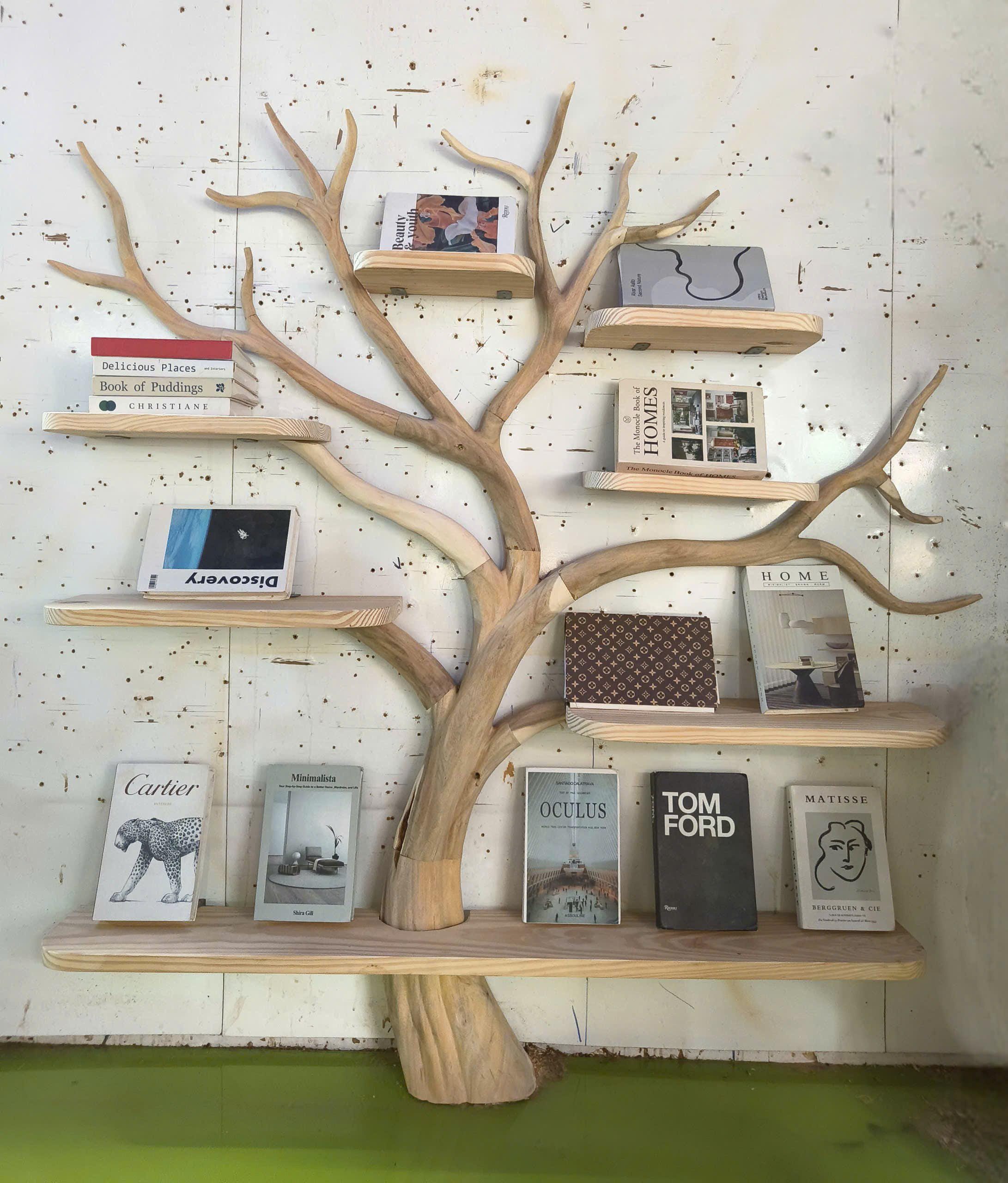 Handmade Tree Branch Bookshelf: Floating Book Holder, Living Room Decor