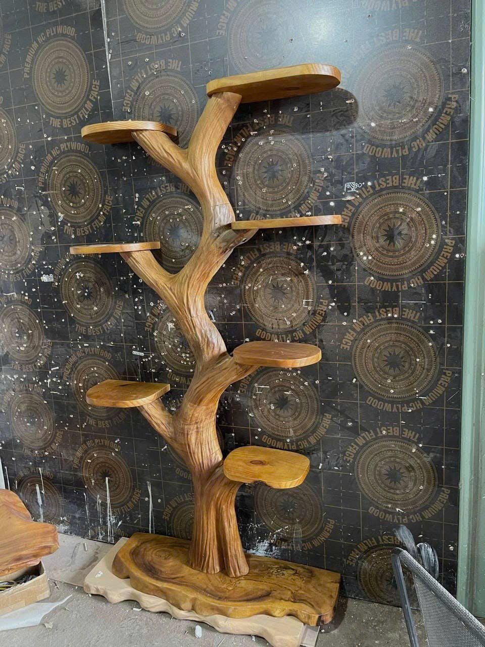 Handmade Wooden Tree Bookshelf - Rustic Wall Decor