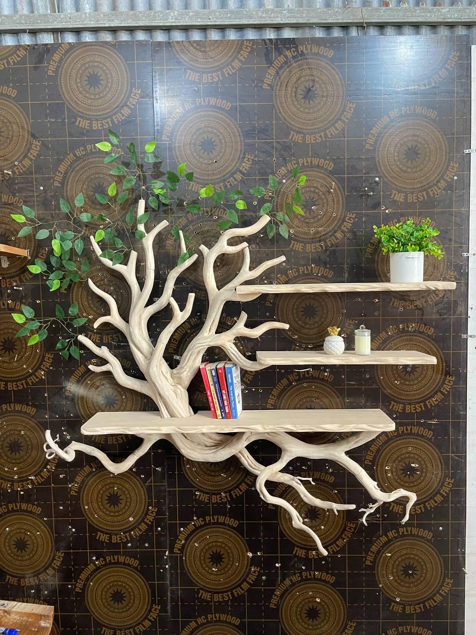 Handmade Driftwood Tree Bookshelf - Custom Floating Wood Shelf Decor