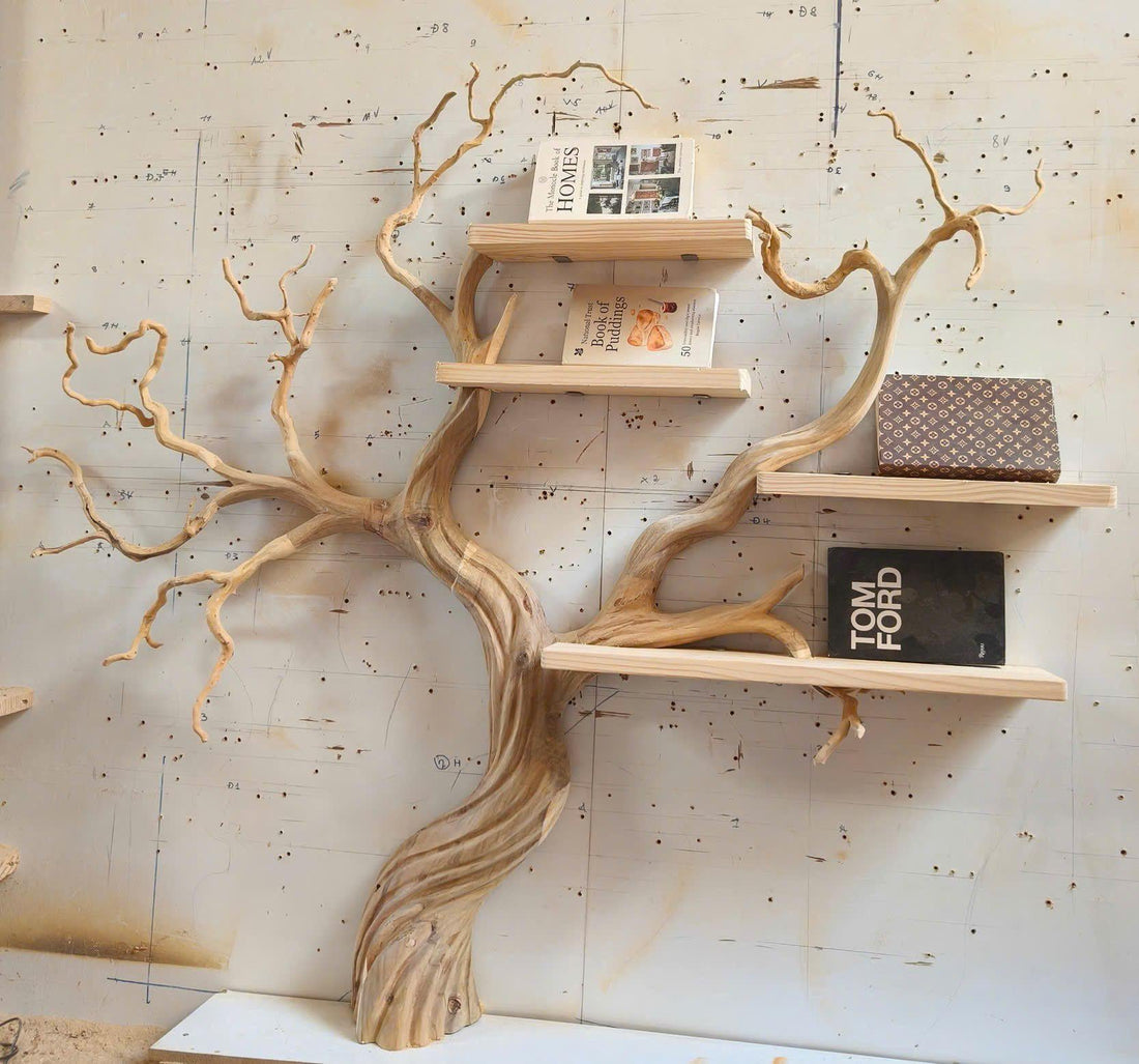 Tree branch bookshelf tree bookcase solid wood rustic bookshelf tree wall art handmade furniture decor living home personalized gift