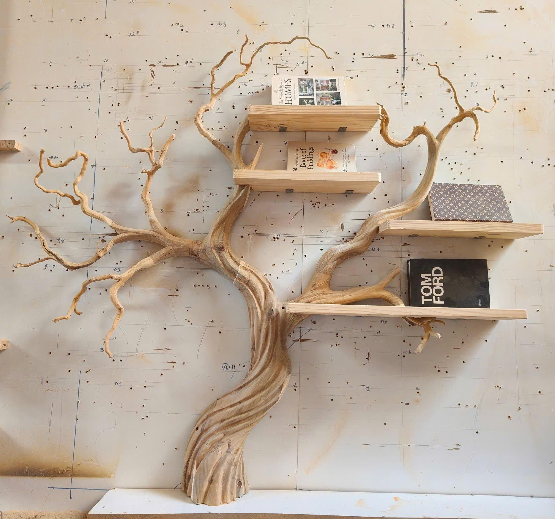 Tree branch bookshelf tree bookcase solid wood rustic bookshelf tree wall art handmade furniture decor living home personalized gift