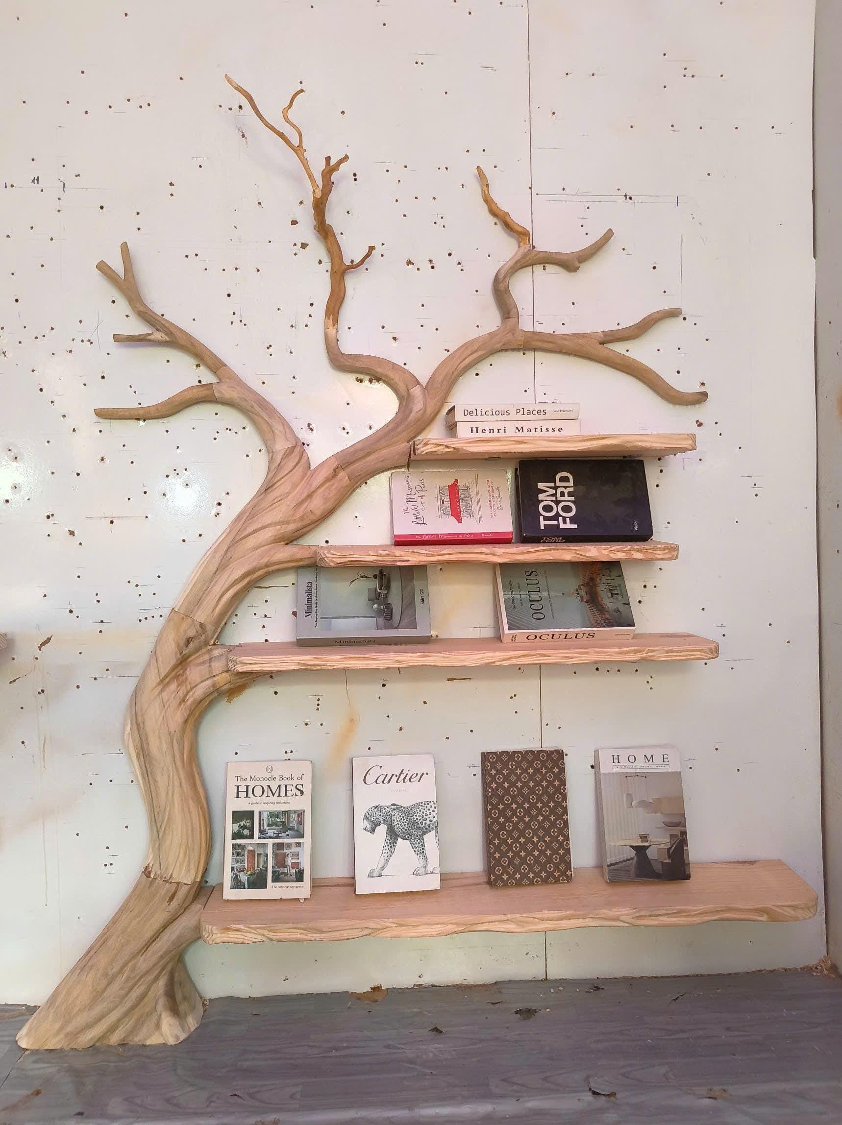 Rustics tree branch bookshelf tree bookcase solid wood bookshelf tree wall art handmade furniture decor home personalized gift