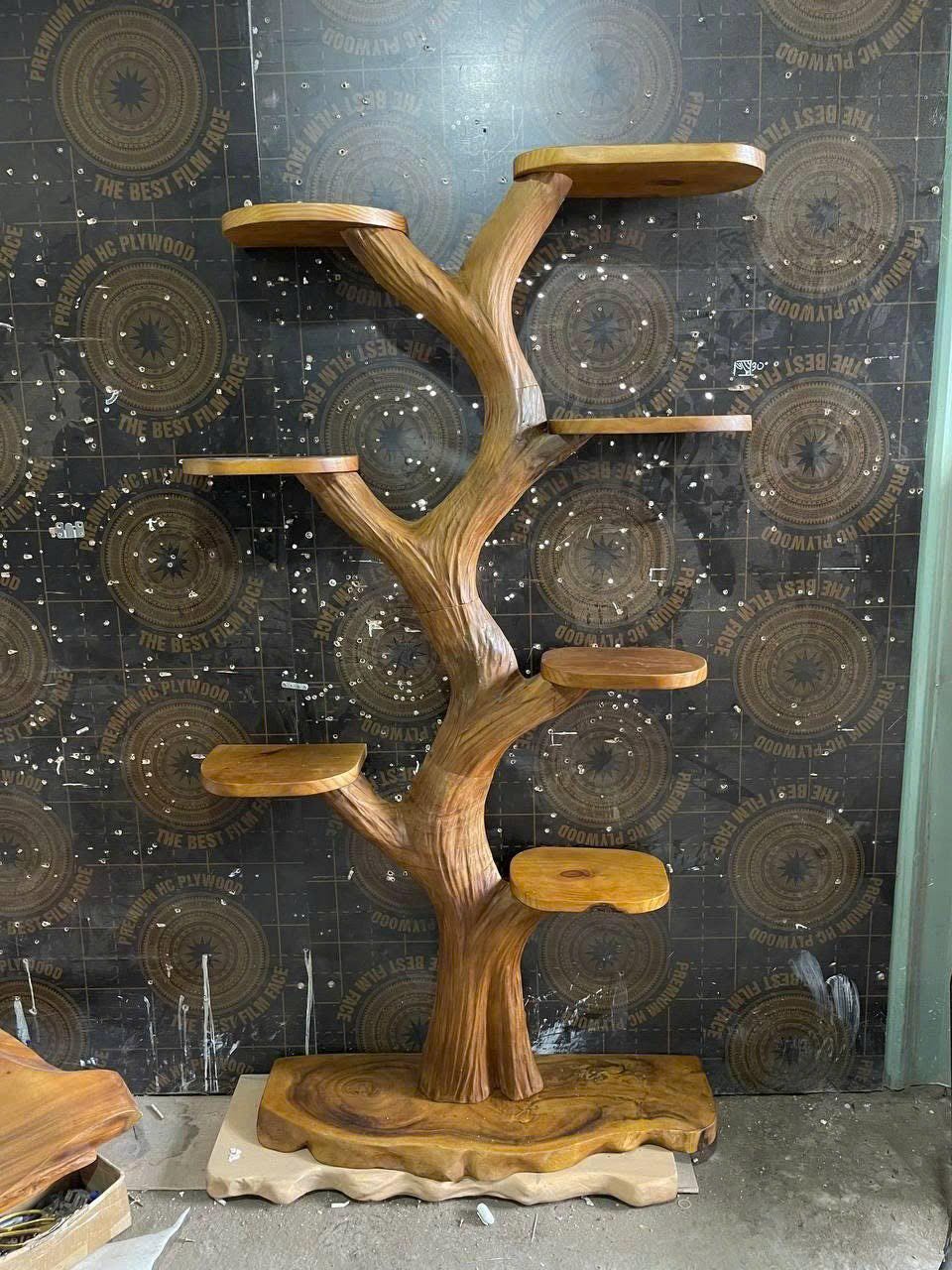 Handmade Wooden Tree Bookshelf - Rustic Wall Decor
