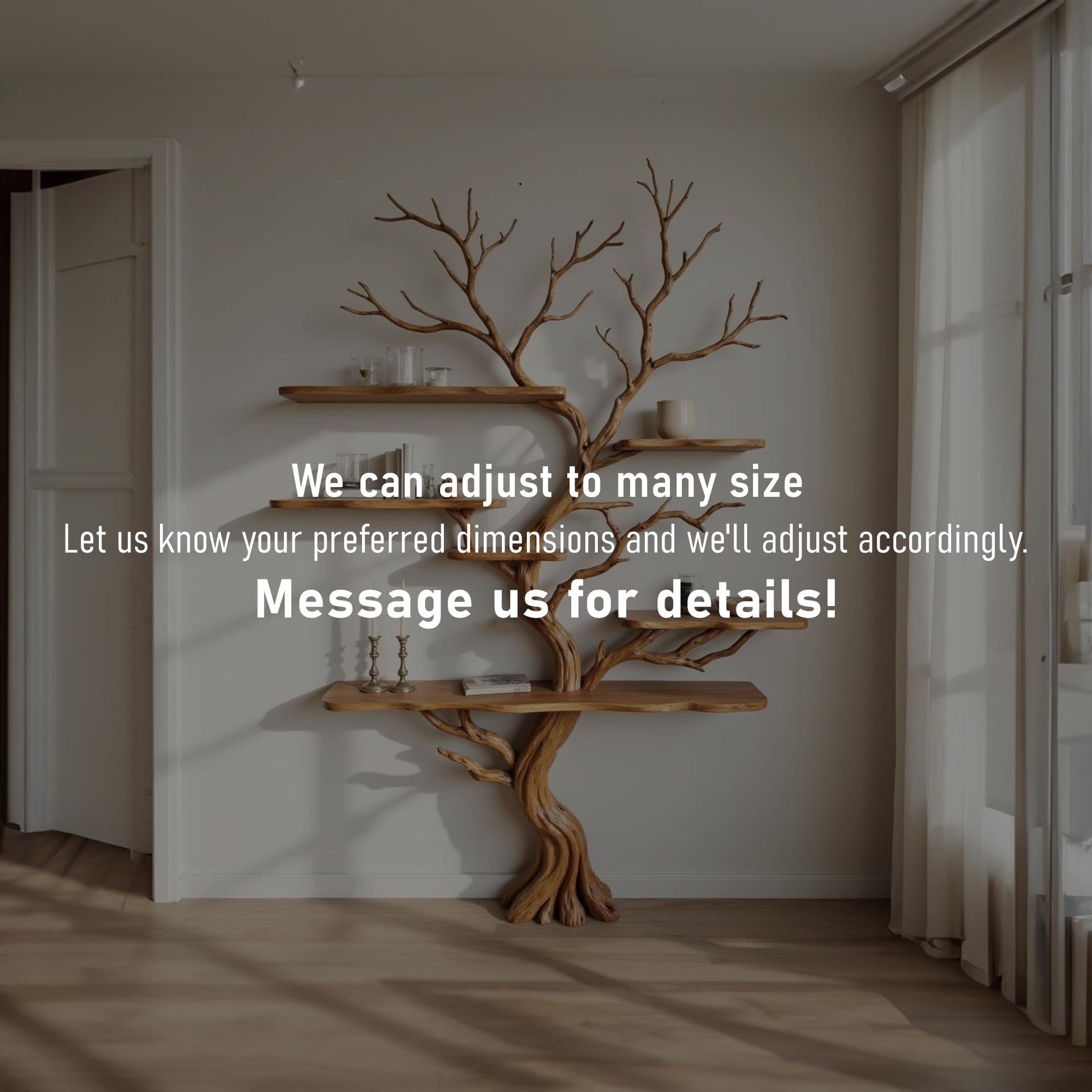 Tree branch bookshelf art decor driftwood shelf wall mounted solid wood bookcase