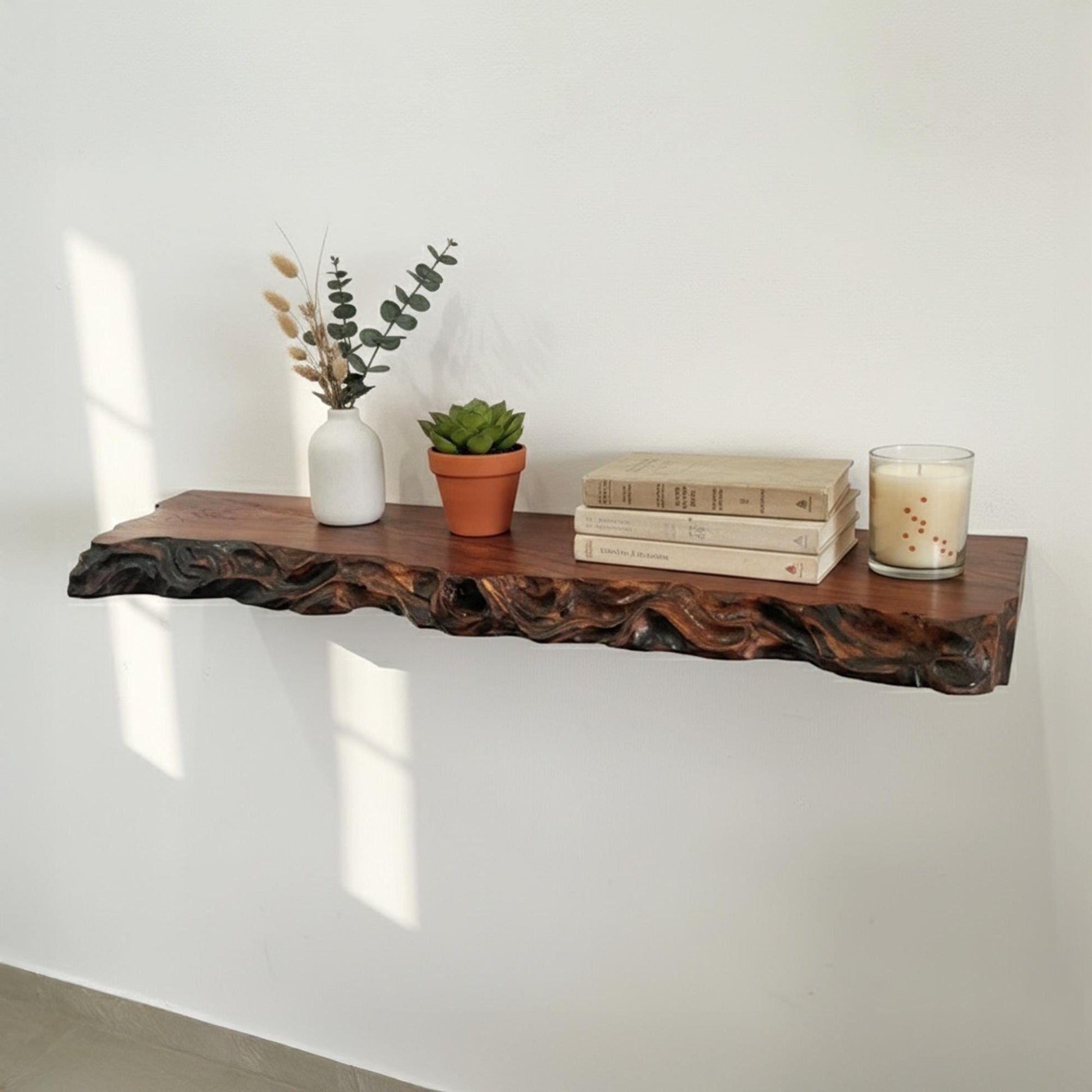 Long floating shelf live edge wood shelves on wall driftwood bookshelf handcrafted bookshelves decoration