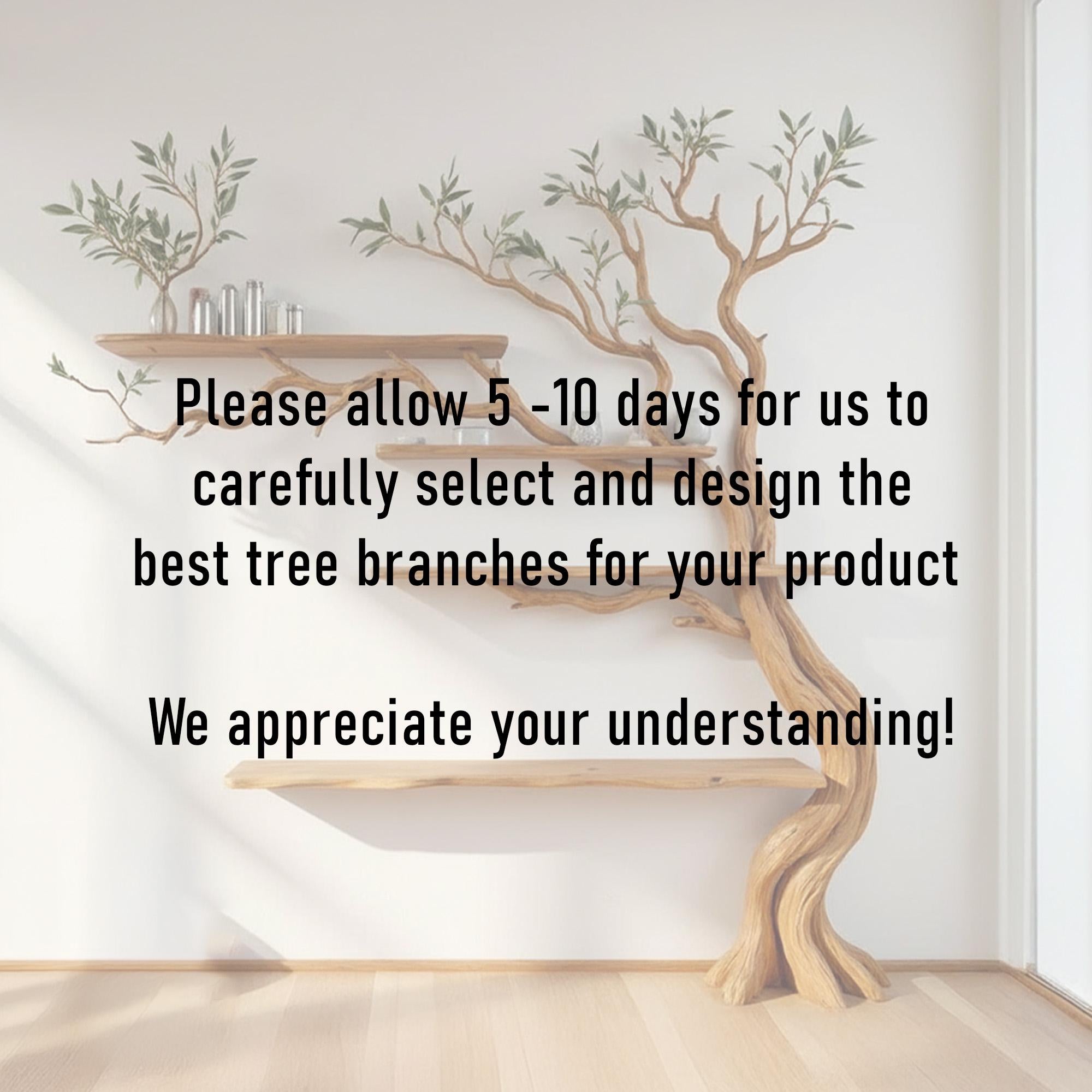 Tree branch shelf wall mounted floating bookshelf solid wood driftwood sculpture nature inspired wall art