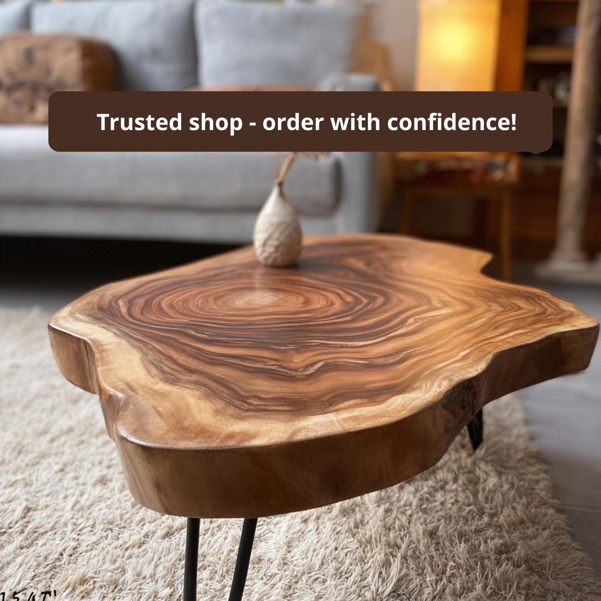 Rustic Solid Wood Coffee Table, Handmade Farmhouse Center Table for Cozy Living Room