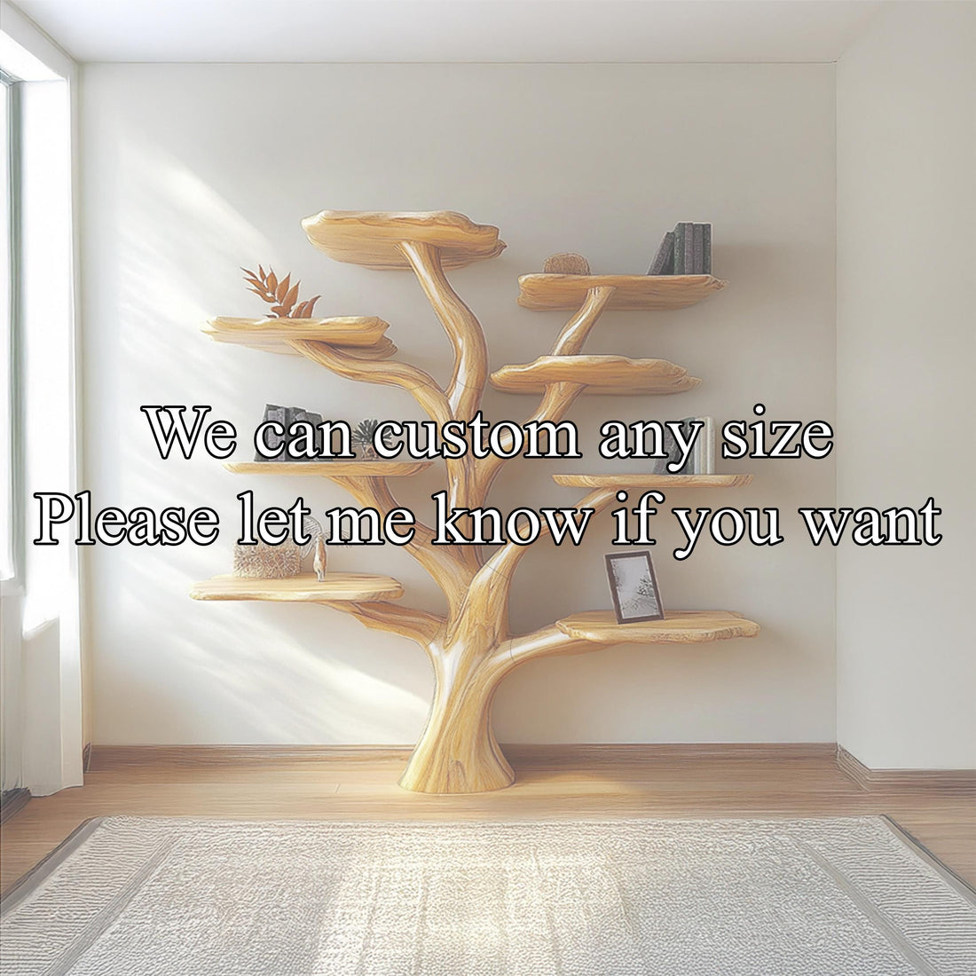 Solid Wood Tree Bookshelf: Rustic Vintage Wall Decor