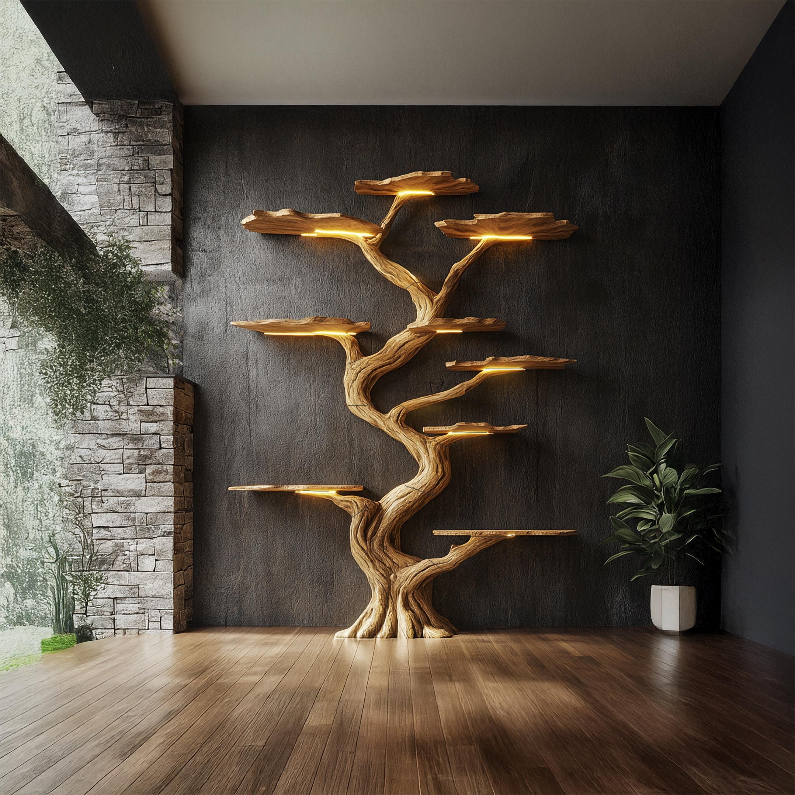 Handmade Wooden Tree Bookshelf - Rustic Wall Decor