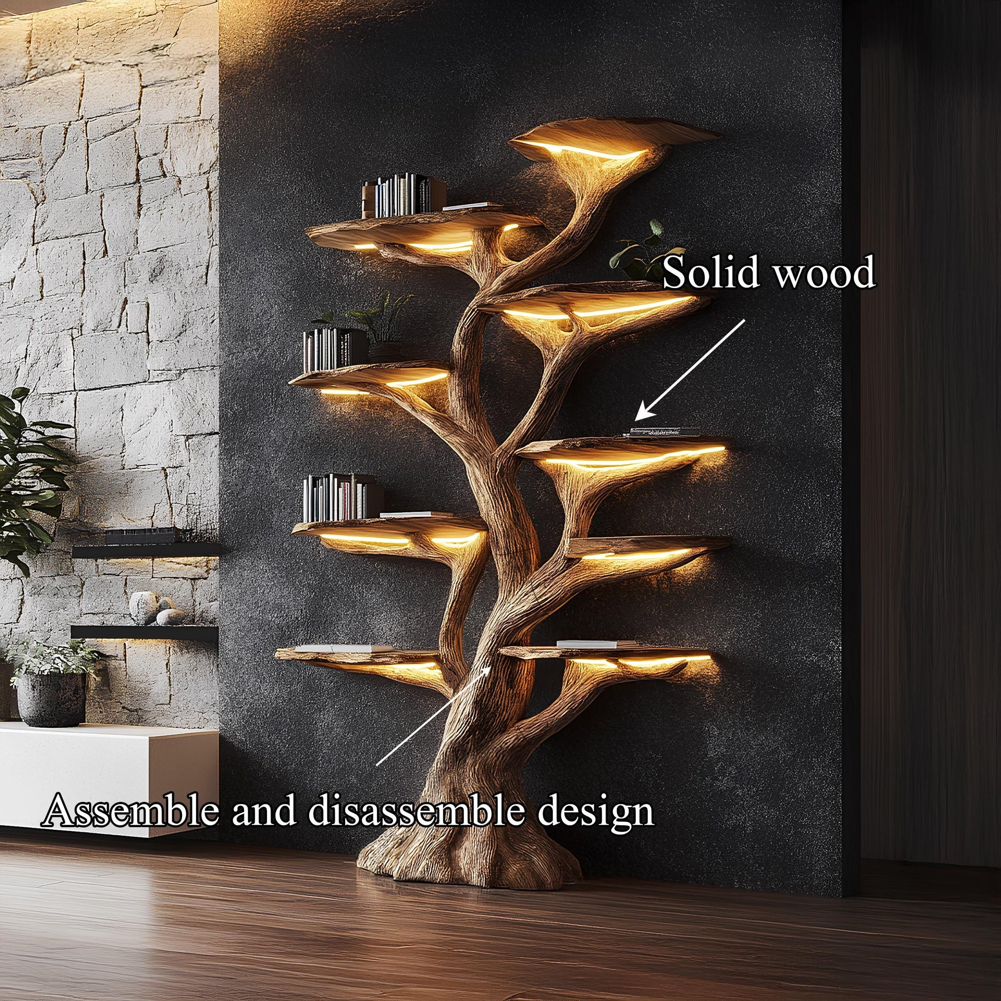 Tree Bookshelf, Rustic Wooden Book Tree Shelf, Unique Wall-Mounted Bookcase, Natural Wood Furniture, Home Office Decor, Custom Shelf Display