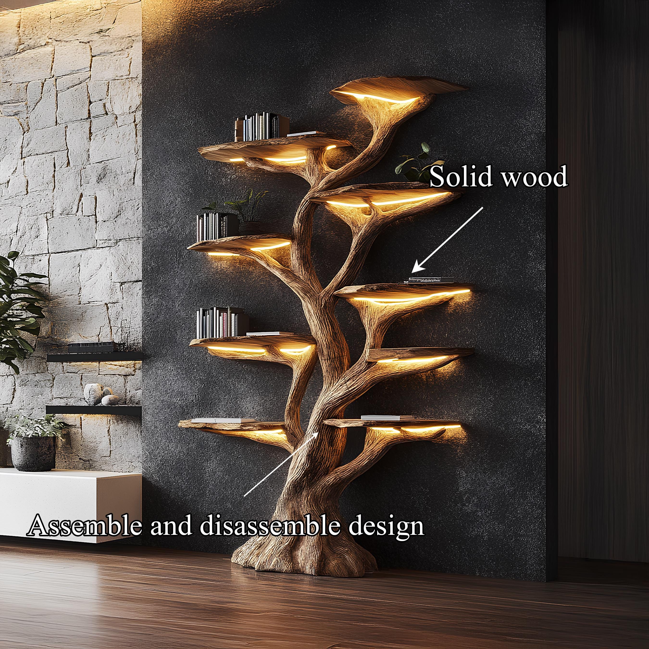 Tree Bookshelf, Rustic Wooden Book Tree Shelf, Unique Wall-Mounted Bookcase, Natural Wood Furniture, Home Office Decor, Custom Shelf Display