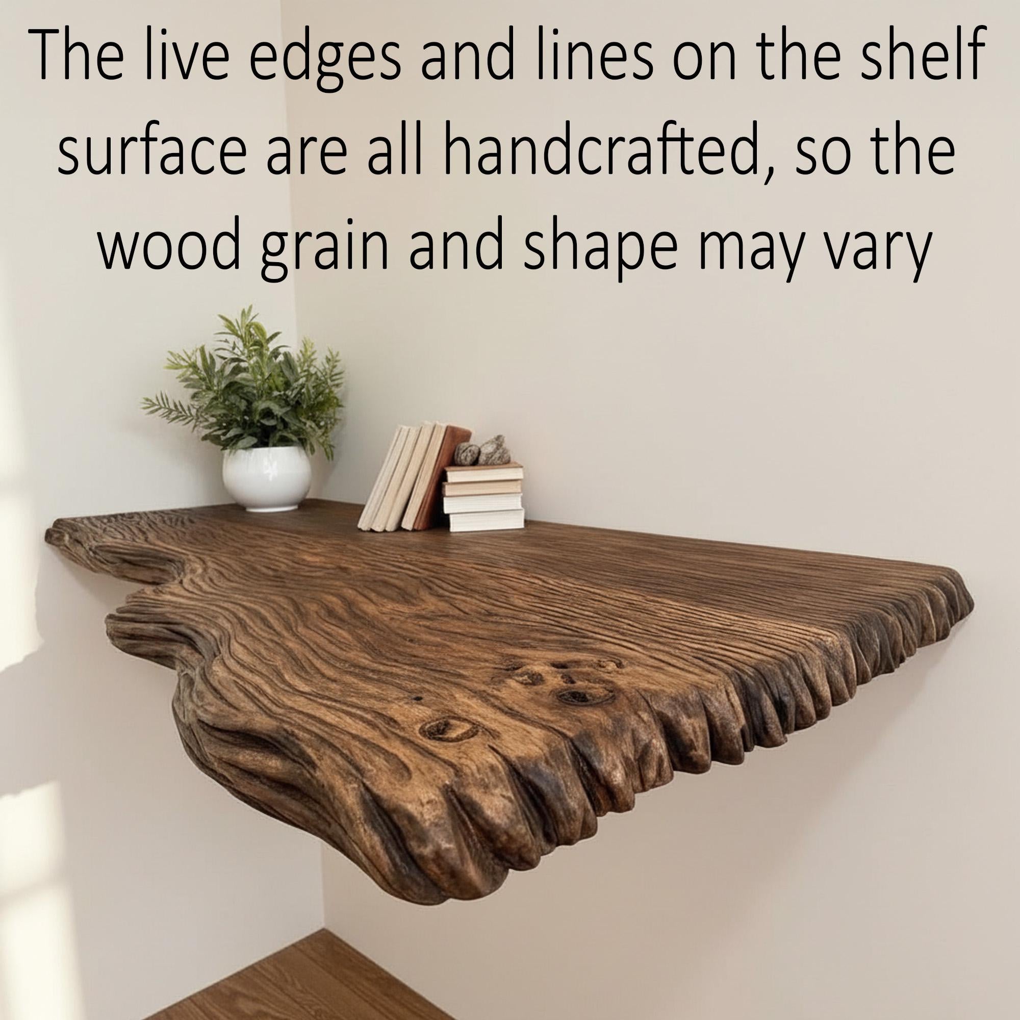 Live edge floating shelf handcrafted carved floating wood shelf wall mounted shelf solid wood hanging floating shelves