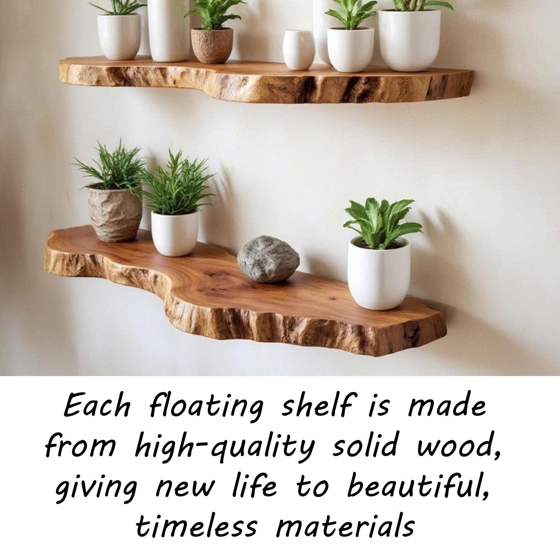 Live edge floating shelf wall mounted bookshelf solid wood display shelves art decor for living room