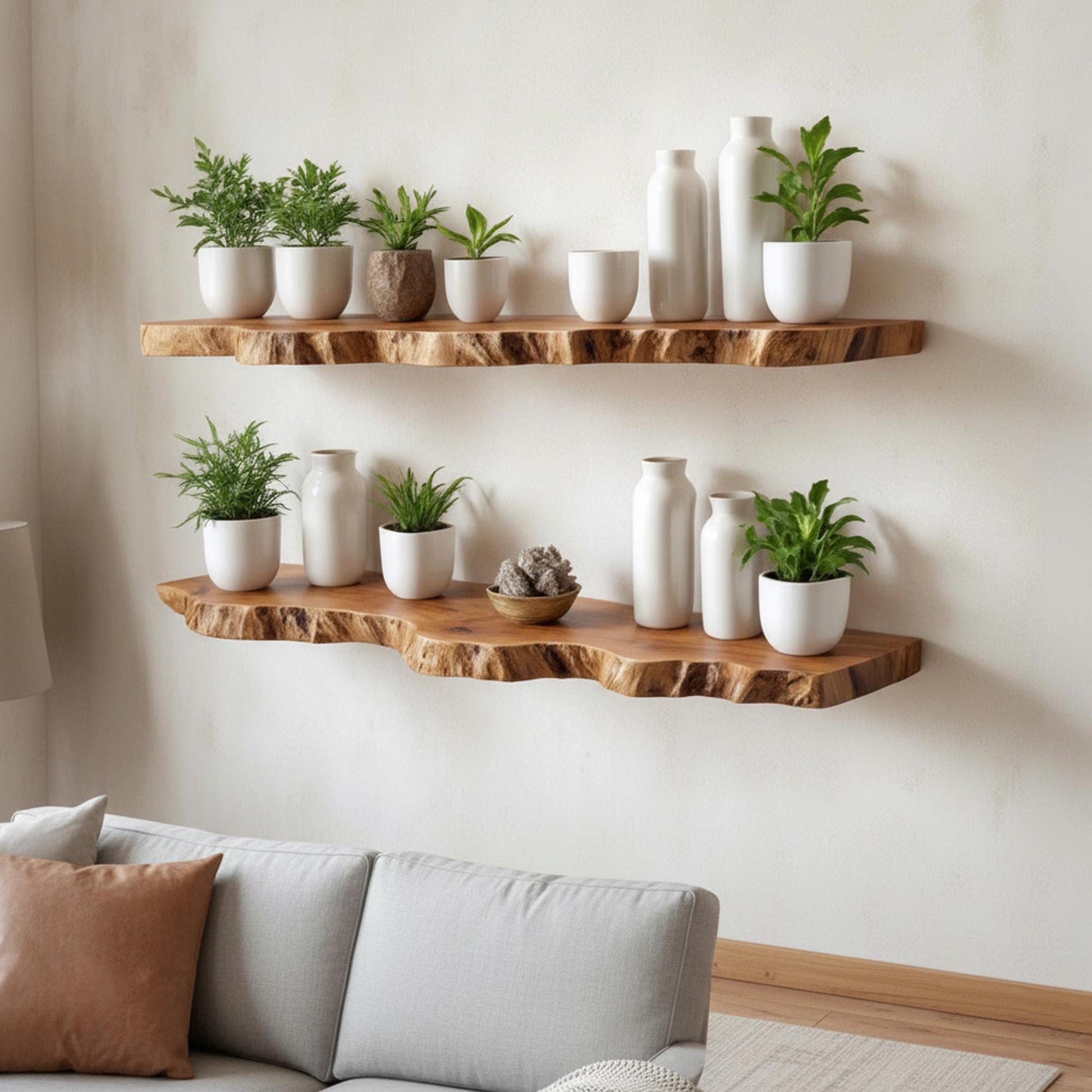 Live edge floating shelf wall mounted bookshelf solid wood display shelves art decor for living room