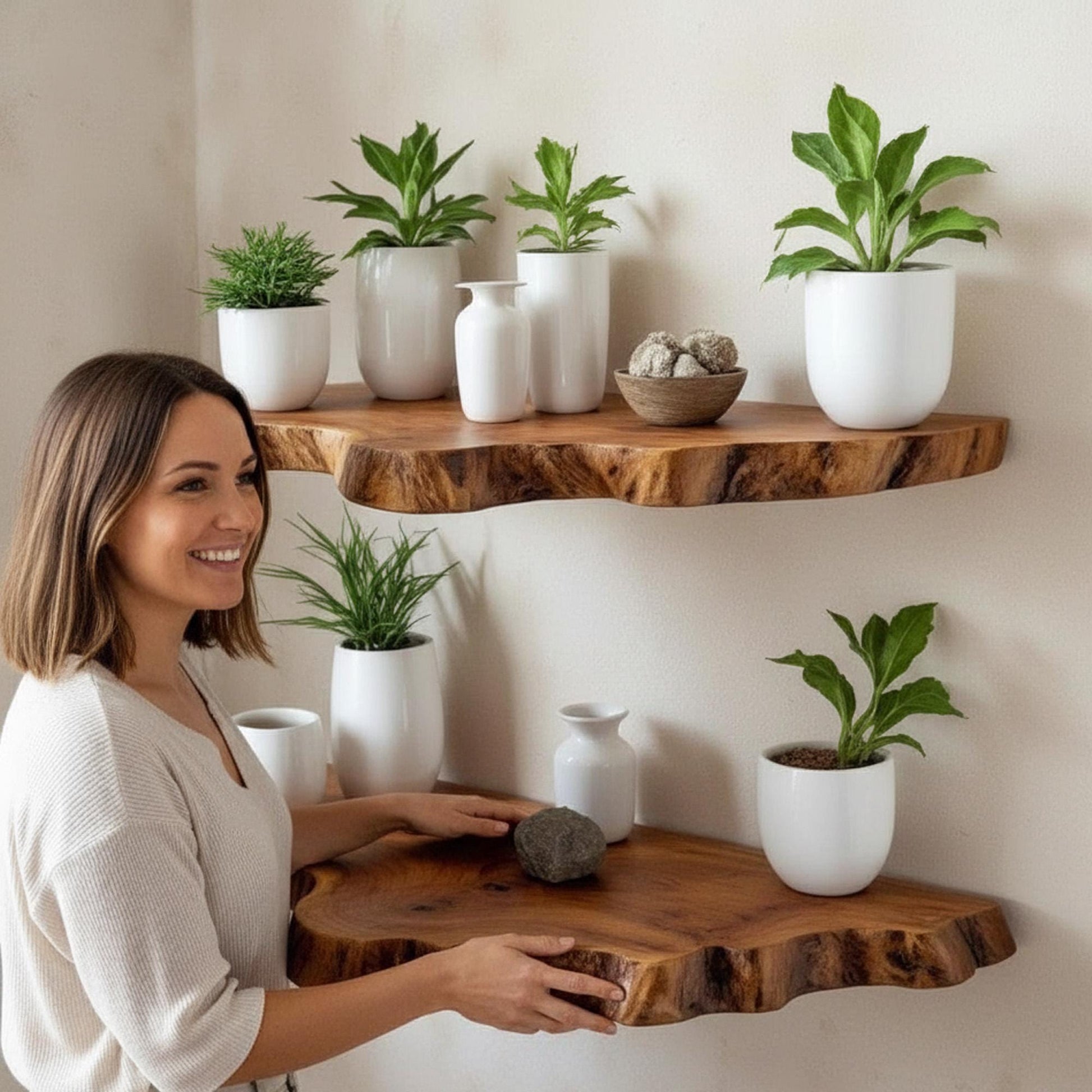 Live edge floating shelf wall mounted bookshelf solid wood display shelves art decor for living room