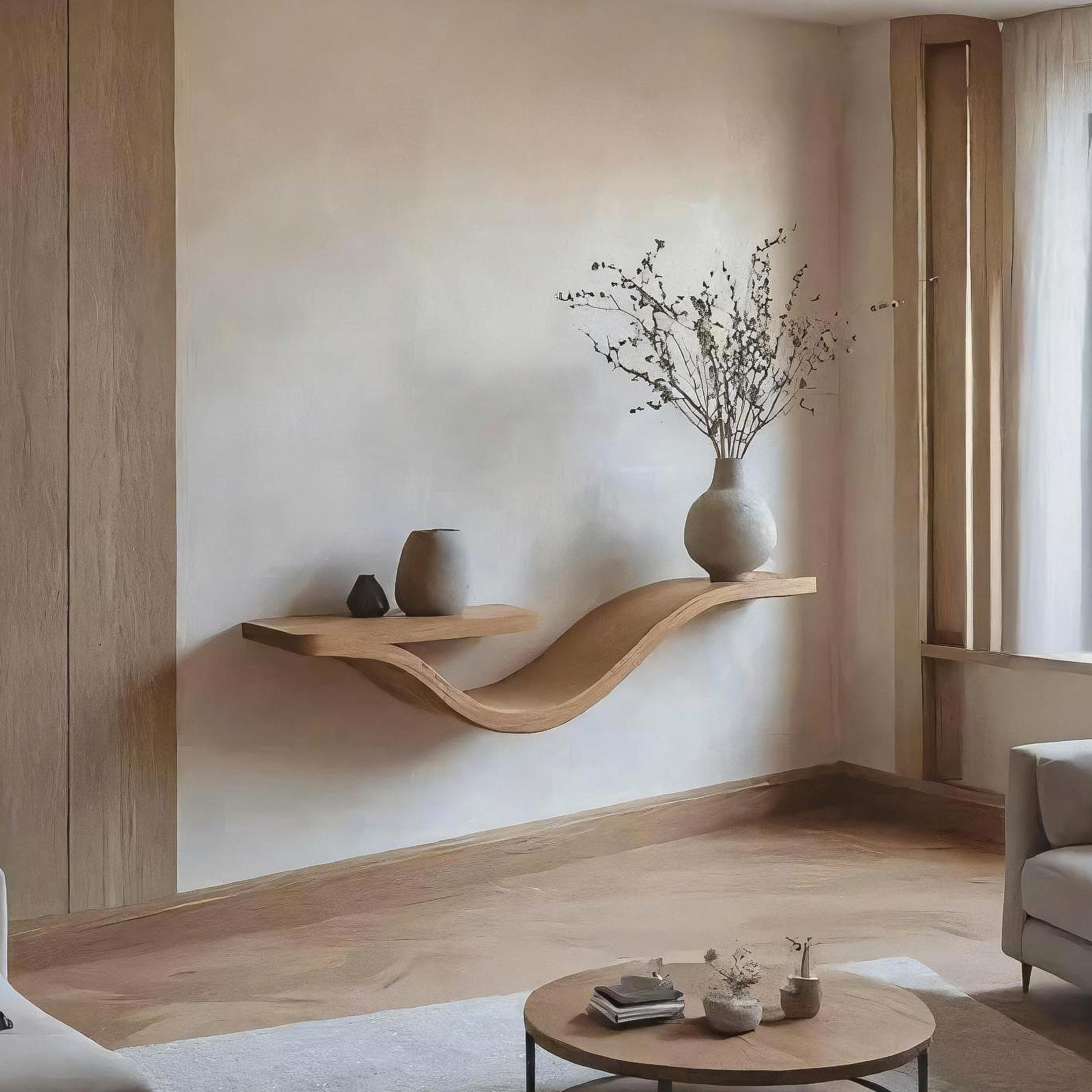 Handcrafted Wavy Floating Shelf Natural Wood Farmhouse Shelf Unique Furniture For Living Room Decor