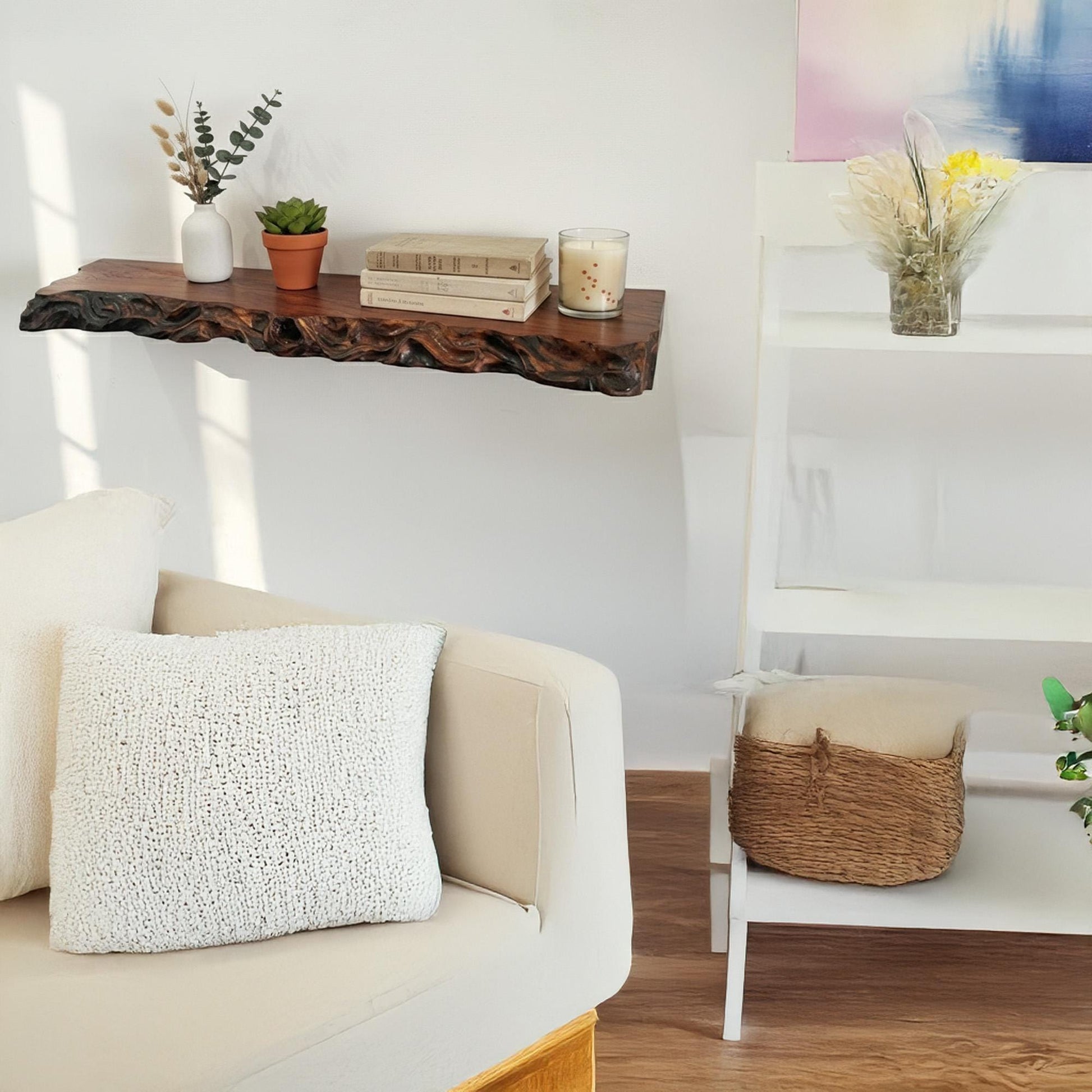 Long floating shelf live edge wood shelves on wall driftwood bookshelf handcrafted bookshelves decoration