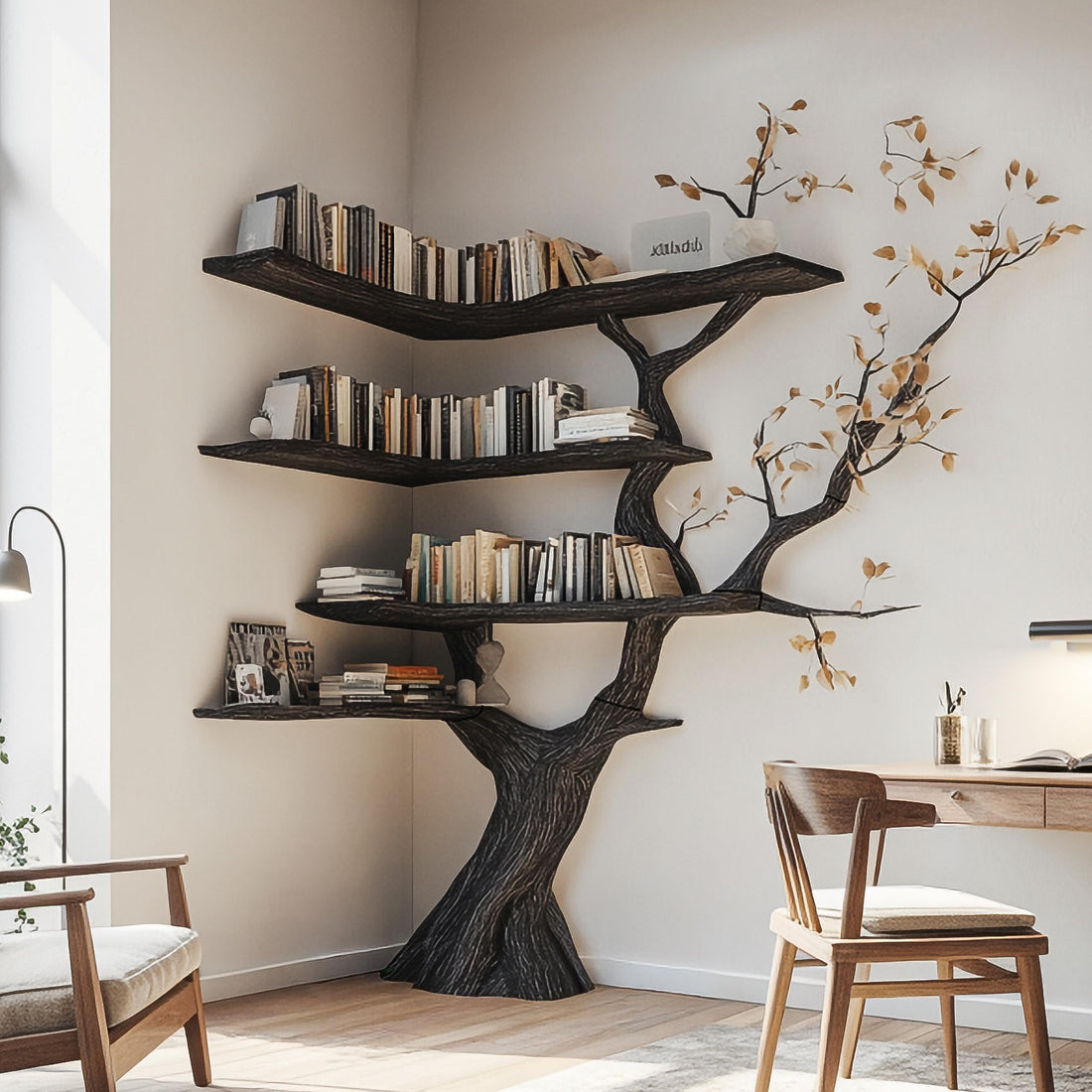 Custom Wood Bookshelf Rustic Bookcase Wall Book Shelf Unique Furniture For Living Room Decor
